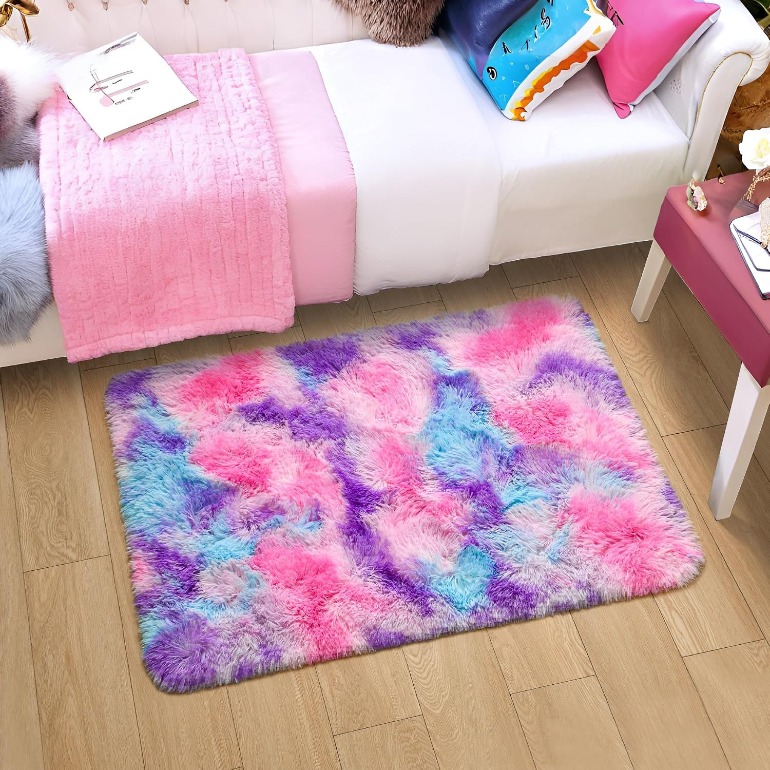 Soft Rainbow Rug for Girls Room, Cute Fluffy Girls Bedroom Rugs, 2×3 Feet Shaggy