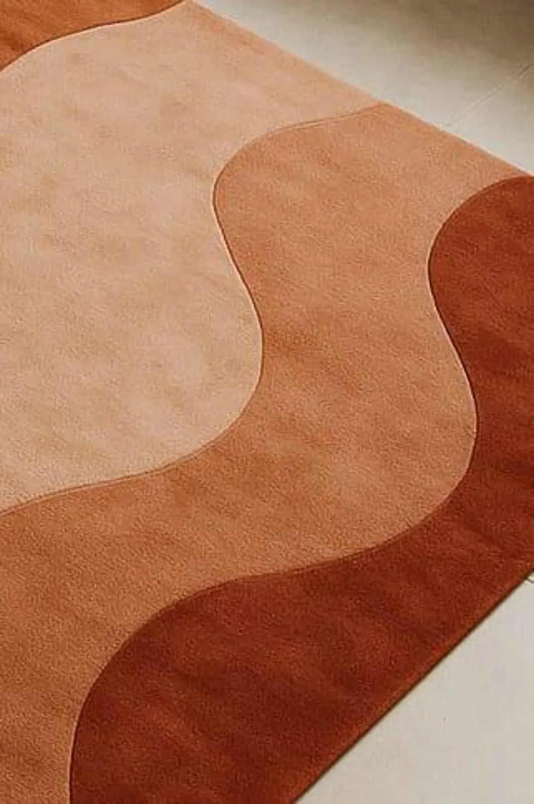 New Modern Wavy Hand-Tufted Wool Rug | Rust & Terracotta Area| Abstract Carpet.