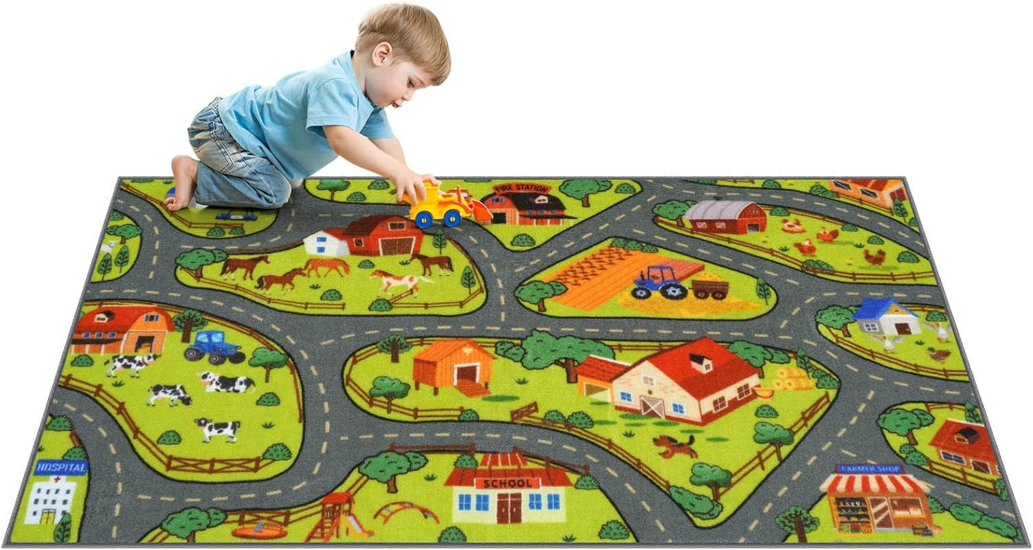 60″ X 32″ Washable Kids Rug for Playroom, Boys Baby Car Rugs for Kids Toy Cars H