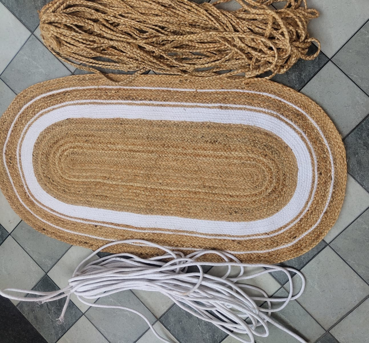 Rug Jute in Oval Shape Natural Hand Braided Area Rug, Bohemian style Rug Carpet