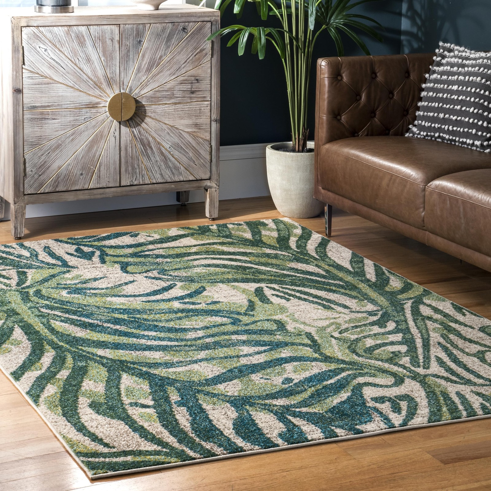 nuLOOM Cali Abstract Leaves Area Rug, 3′ x 5′, Green