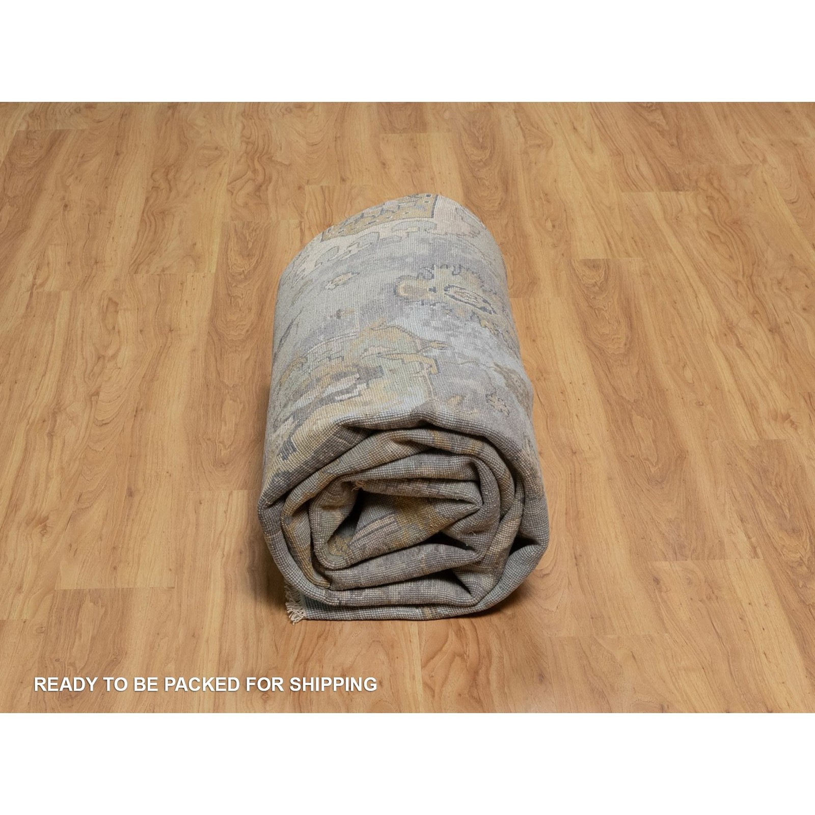 8’7″x12′ Silt Green Pure Wool Rug Oushak with Leaf Pattern Hand Knotted 91809