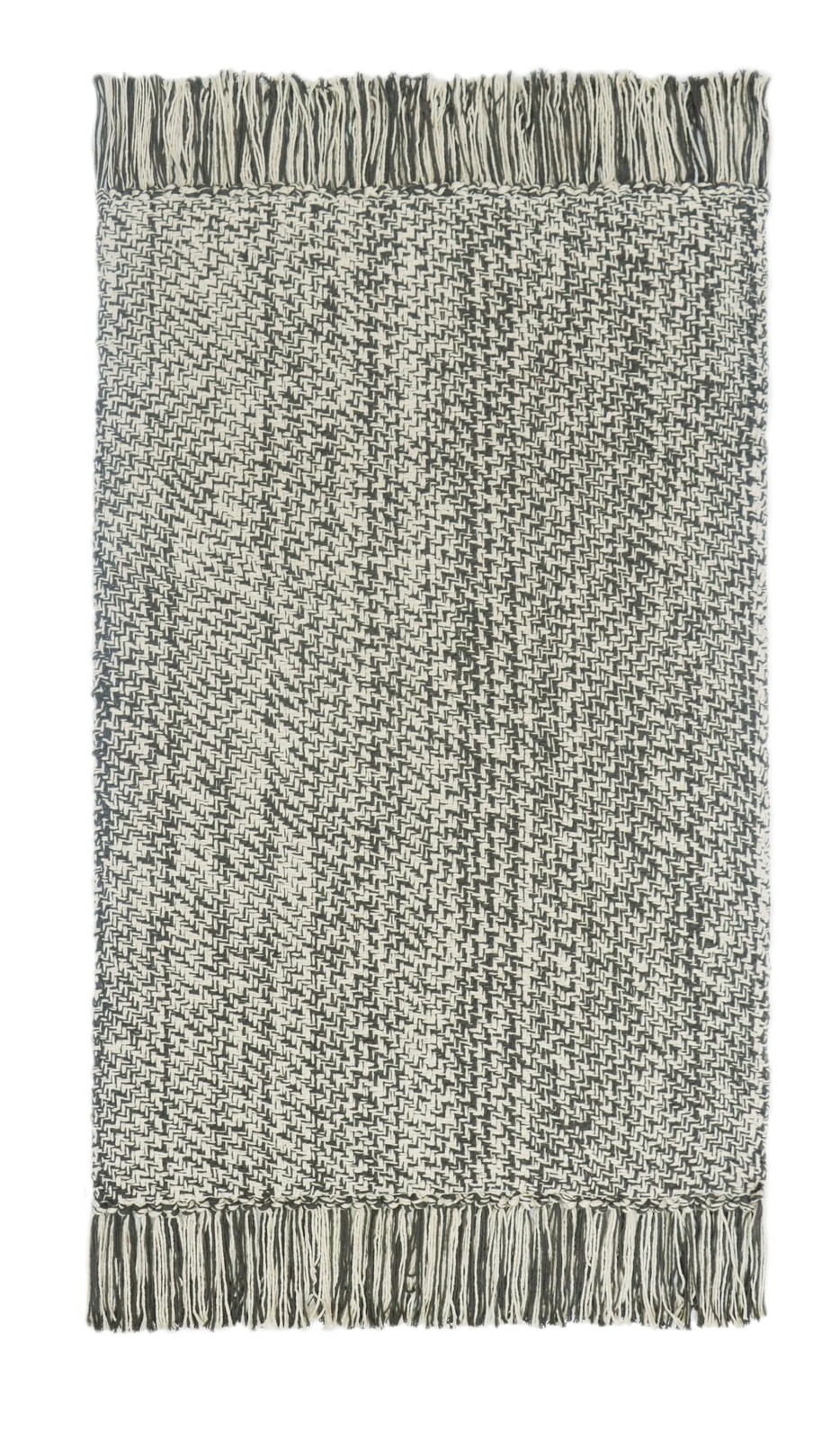 Woven Area Rug – Entryway Mat with Fringe -22×34- Grey Natural