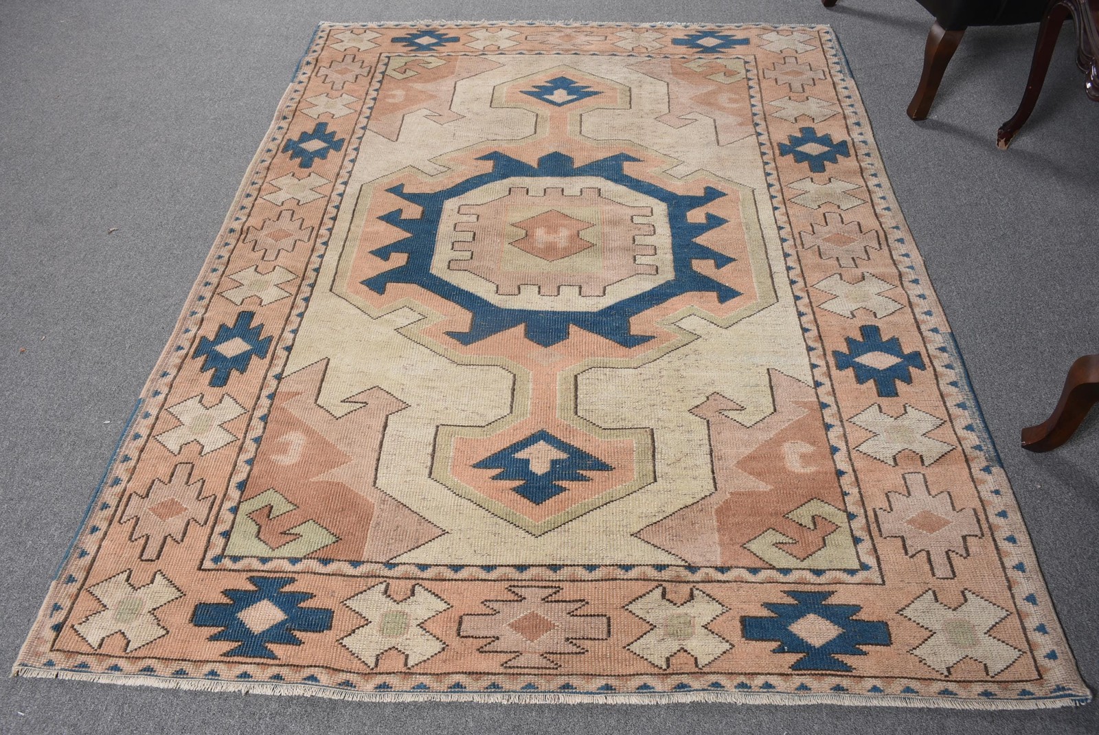 Turkish Vintage Rug 5,2×6,9 ft (159×209 cm), Blue Oriental Rug