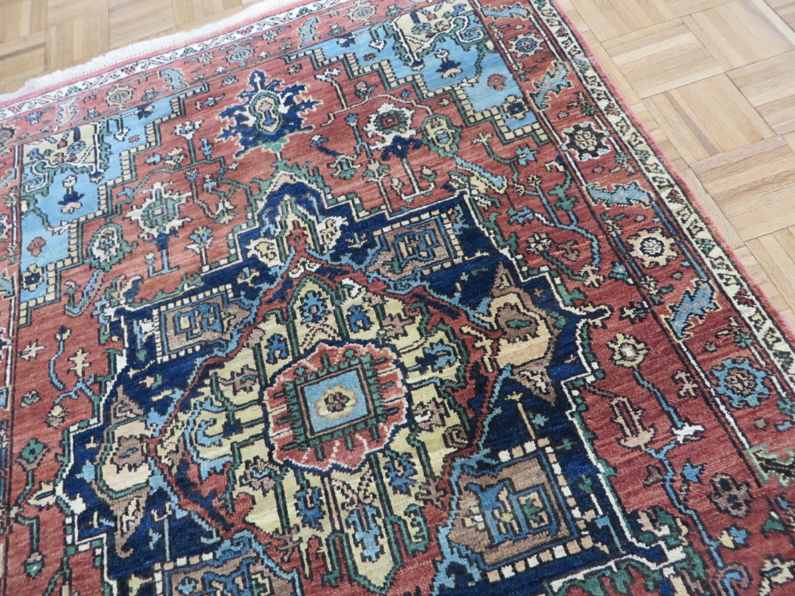 4 x 6 Hand Knotted Rust Orange Antiqued Serapi Heriz Fine Oriental Rug G9387