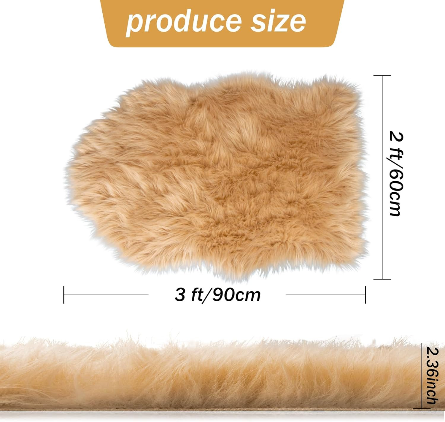 Faux Fur Rug – Faux Sheepskin Rug 2×3 Ft Irregular Shaped Carpet Fluffy Carpet F