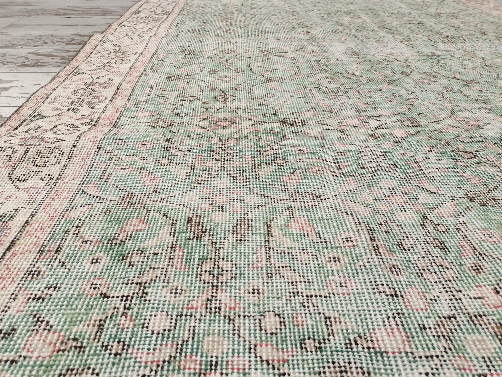 Bohemian Oushak Rug Vintage Handmade Wool Turkish Eco Friendly 5.4×9.2 Ft