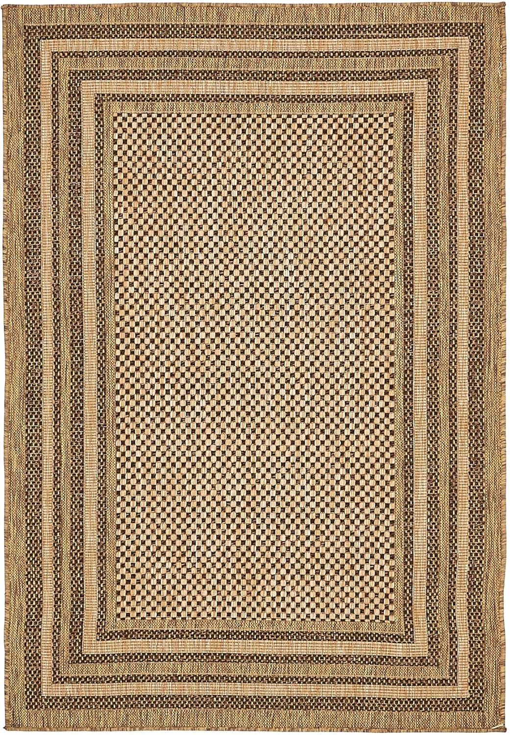 Stylish Outdoor Border Area Rug – Light Brown Rectangle 4’1″ x 6’1