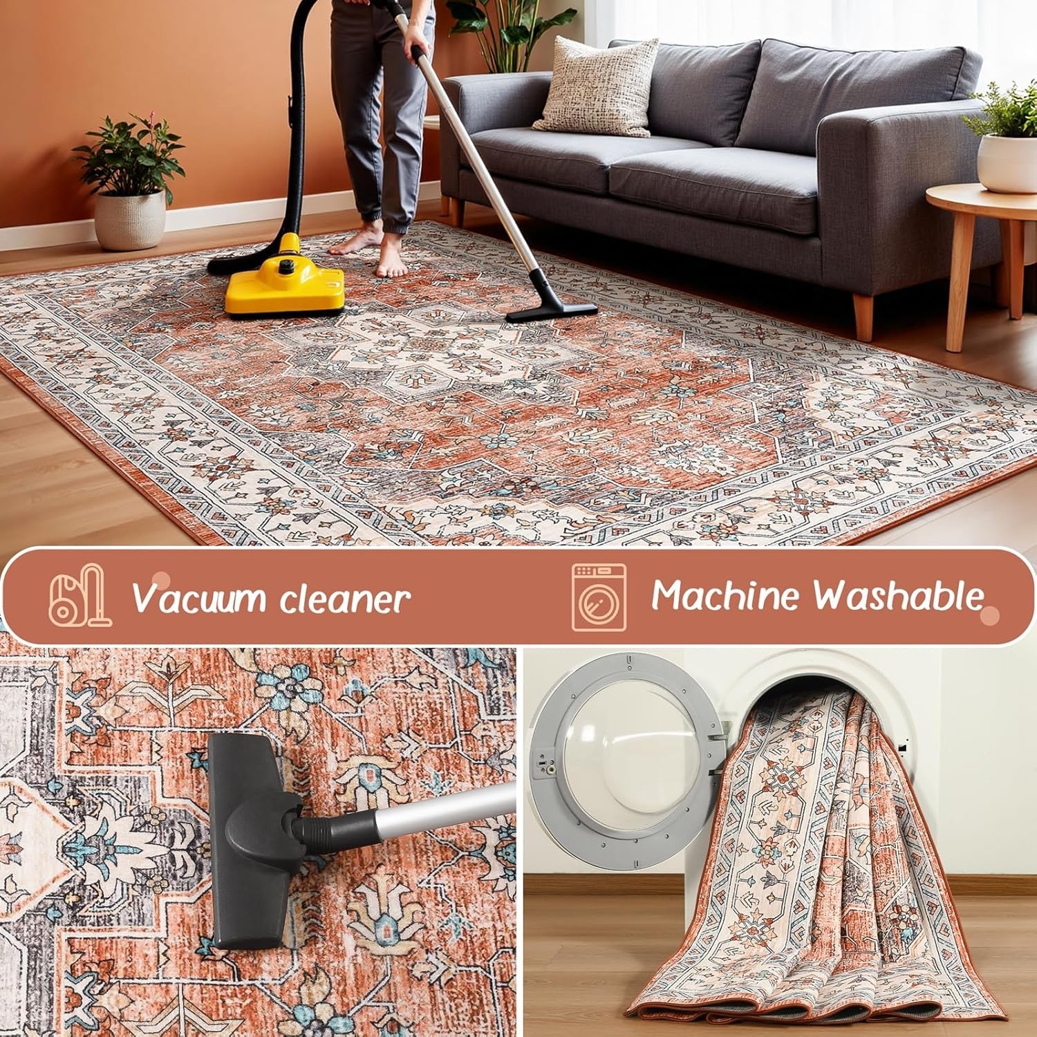 5’x7′ Vintage Floral Area Rug for Living Room, Soft Washable Low-Pile Carpet …