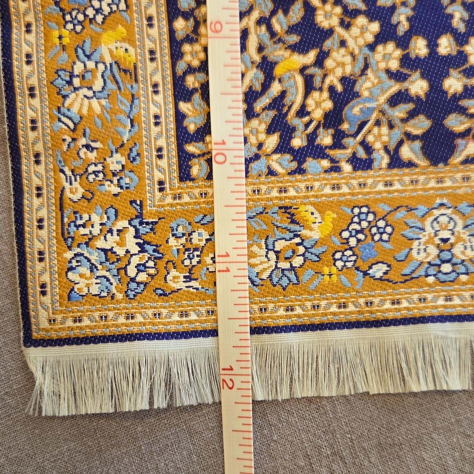 Doll House Floral Fringed Flat Woven Area Rug, Rectangle Blue Gold