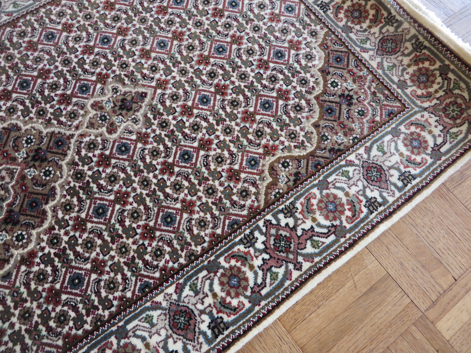 2’6 X 4’9 Hand Knotted Fine Ivory Mahi Tabriz Persian Rug Wool & Silk G4023