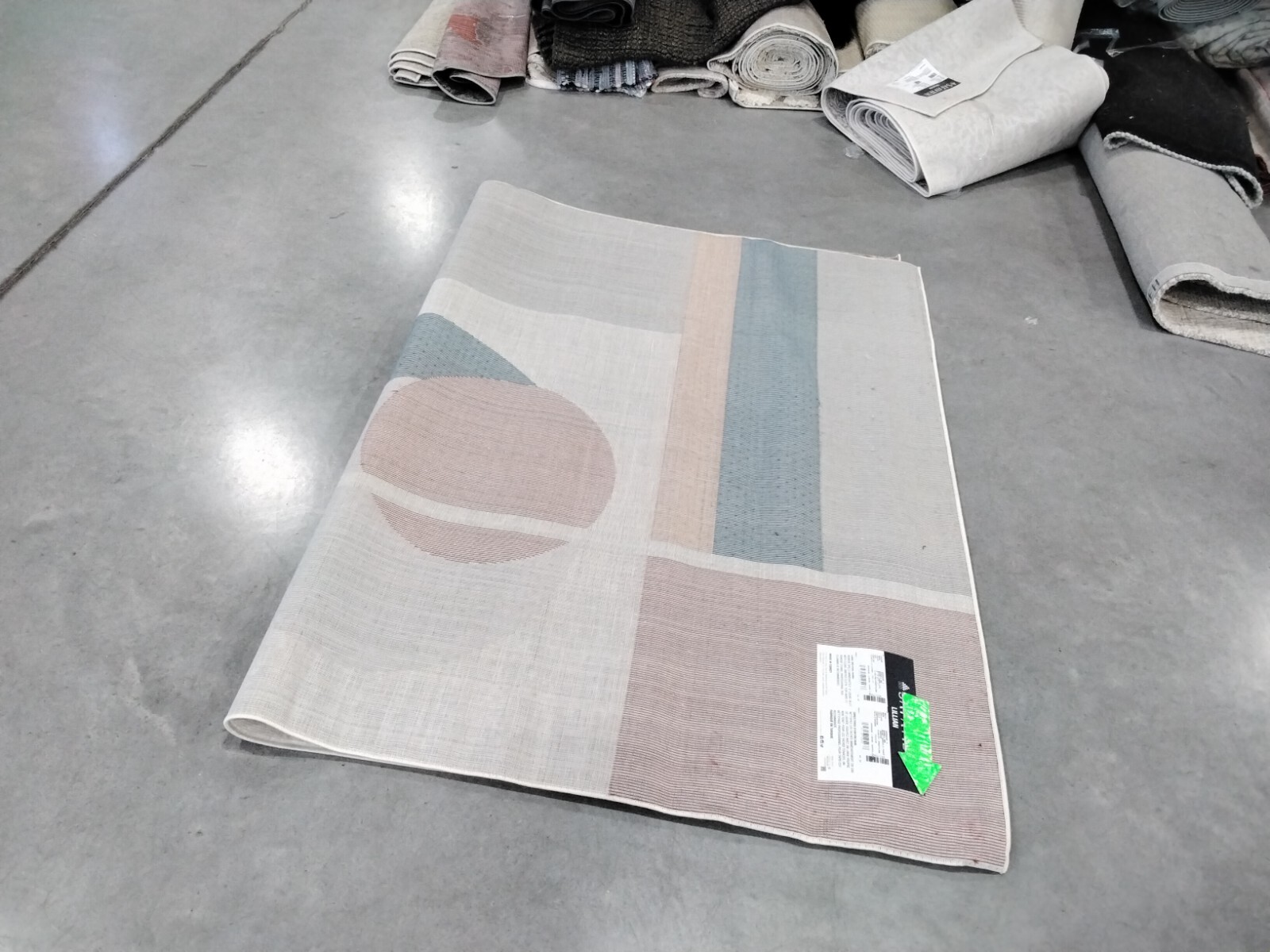 BEIGE / DK TEAL 5′-3″ X 7′-7″ Back Stain Rug, Reduced Price 1172753622 ORW364B-5