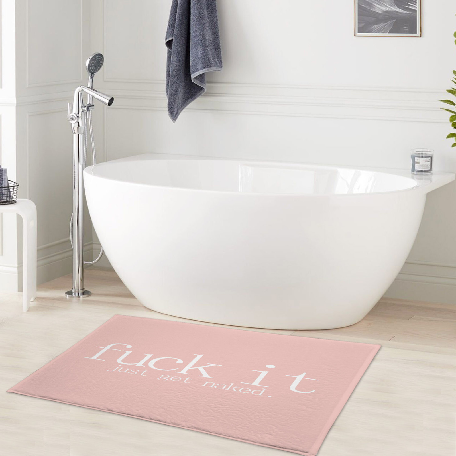 Modern Funny Quotes White and Pink Bath Mat for Bathroom Mat Bath Rug Doormat