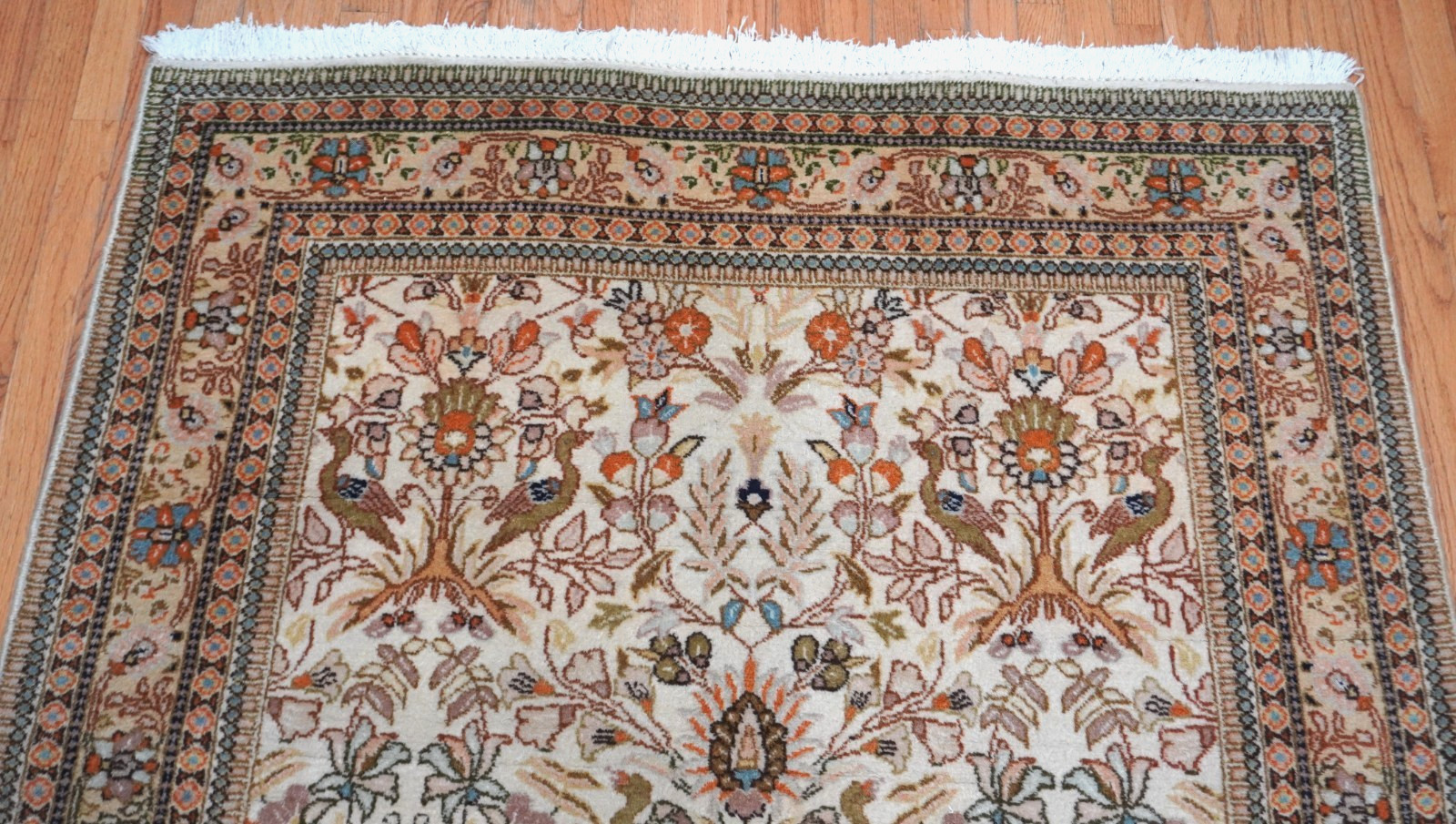 Exquisite Antique Taba Tabrizz 4’9″ x 6′ Birds Hand Knotted Wool Rug