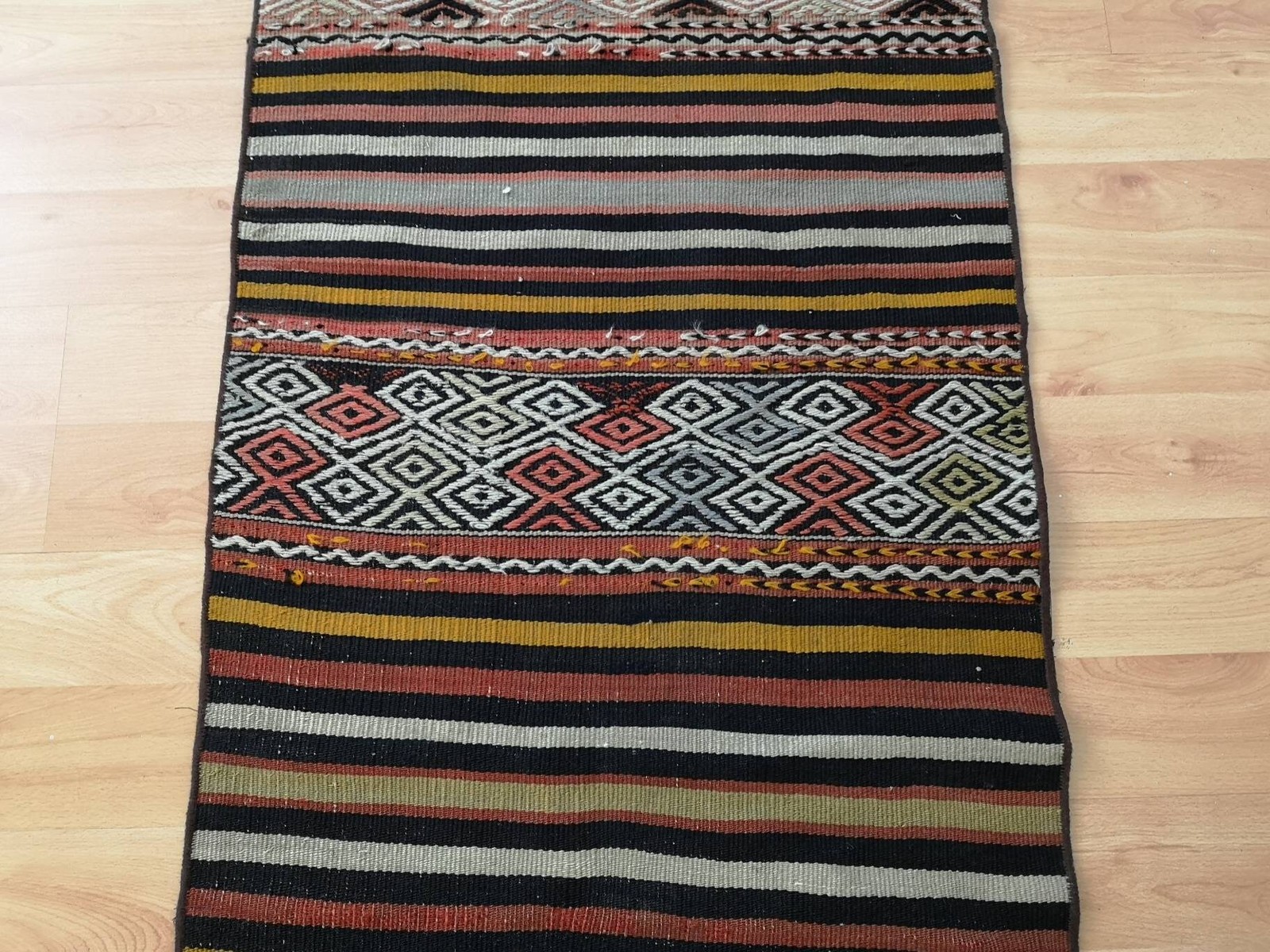 Vintage Turkish Kilim Runner Rug, Orange Hallway Decor (1.9 x 8.3 ft)