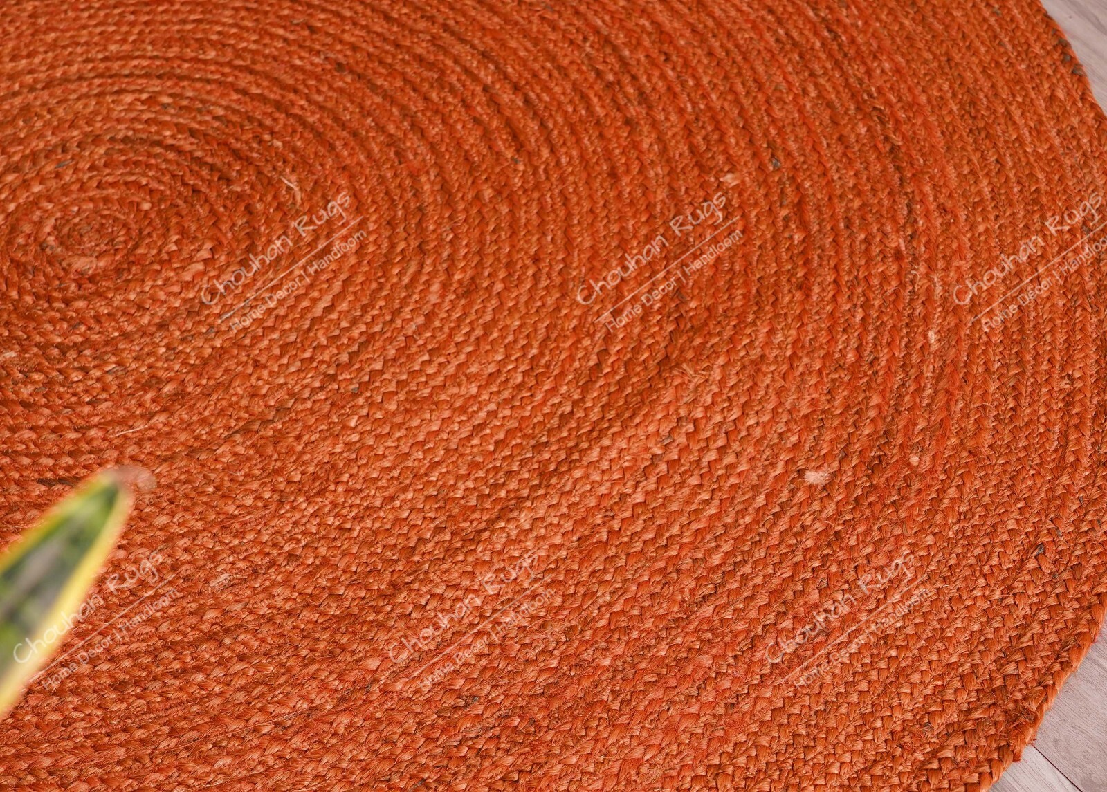 Handmade Orange Jute Braided Round Rug Bohemian Entryway Circle Area Jute Rug