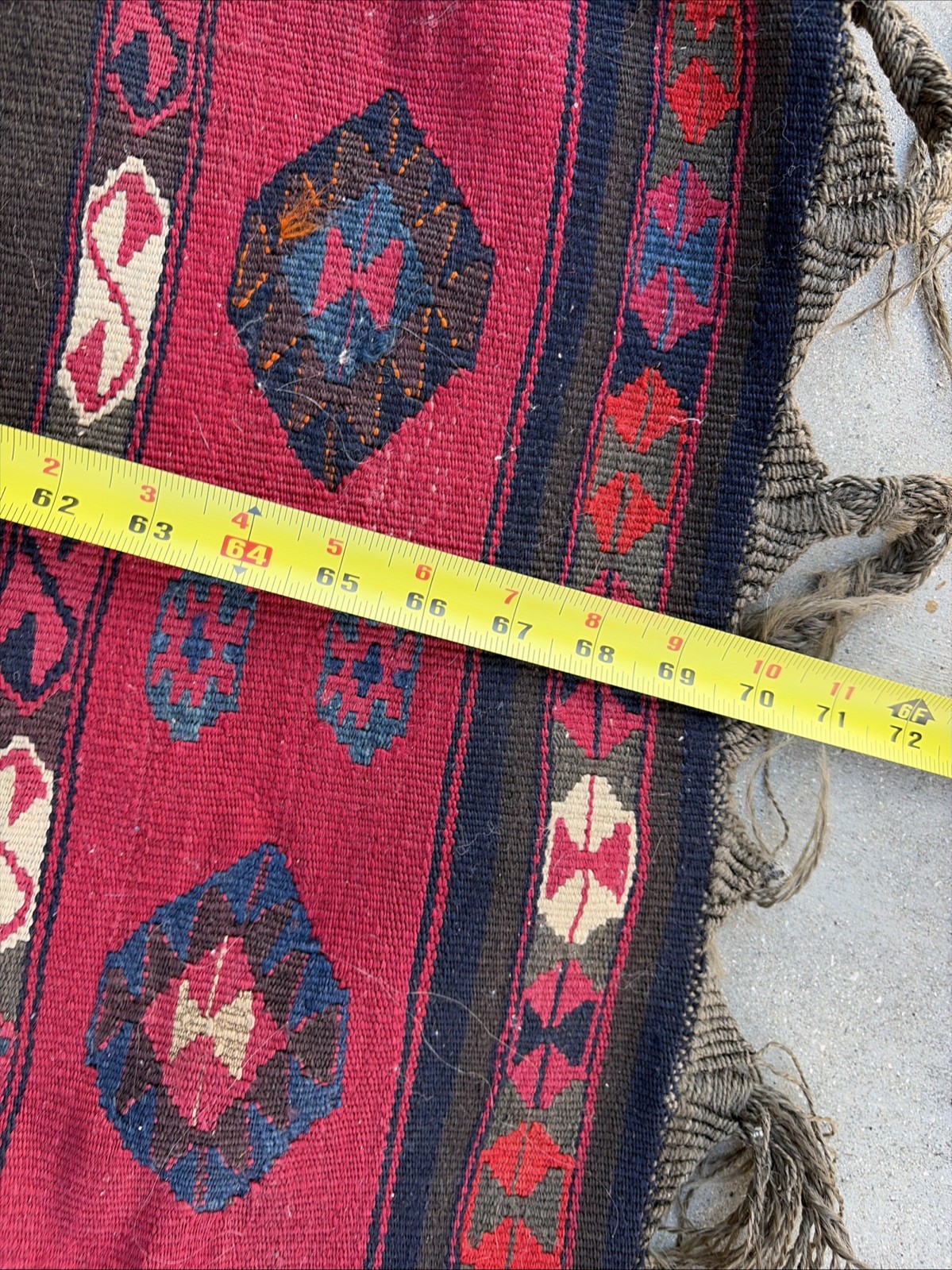 Auth: 19th C Yuruk Kurdish Kilim Drapery Hanging Wool & METAL 60×72