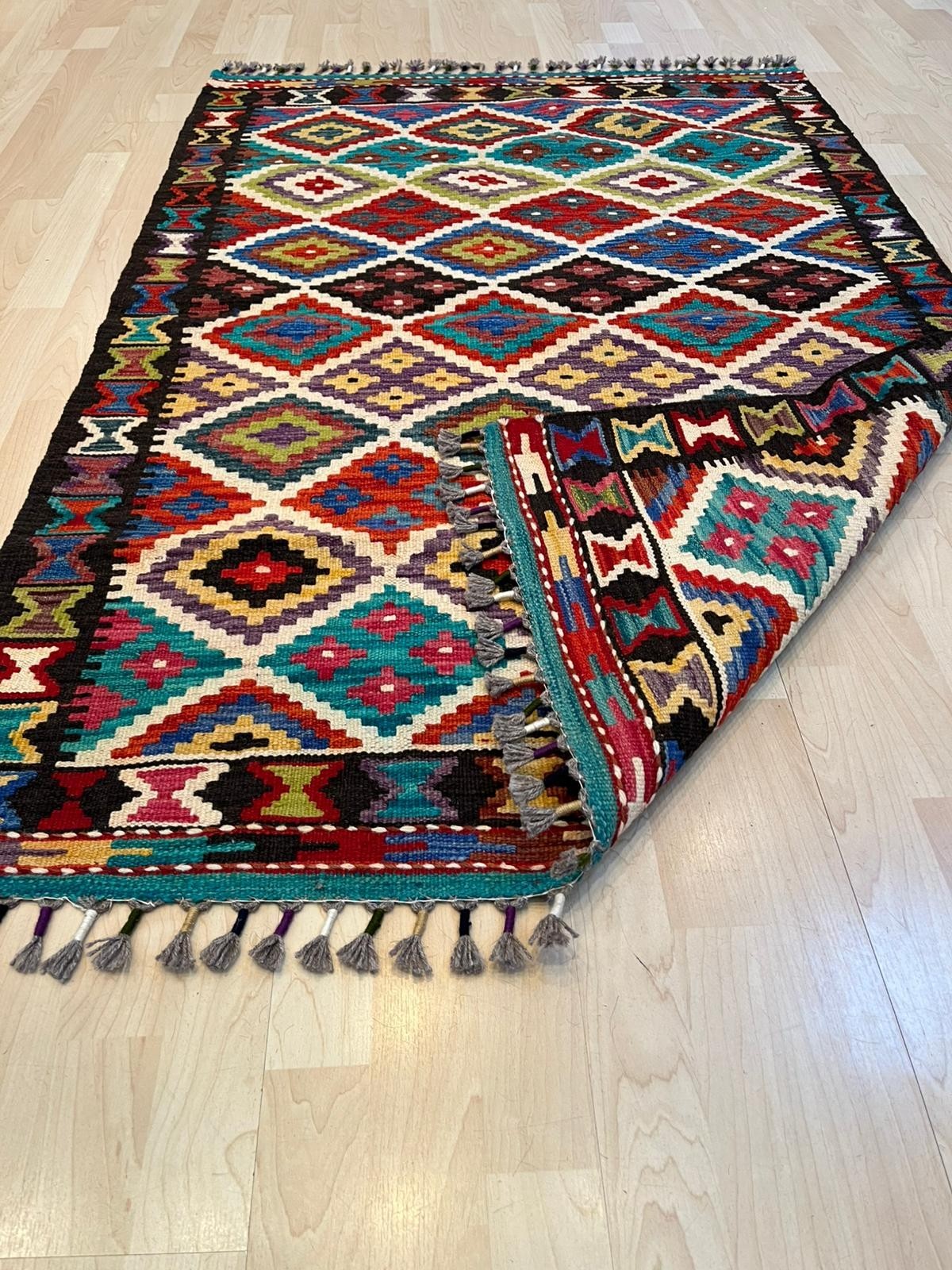 Handmade Kilim Rug 150×100 cm (59×39 in) Turkish Vintage Style Boho Tribal Color
