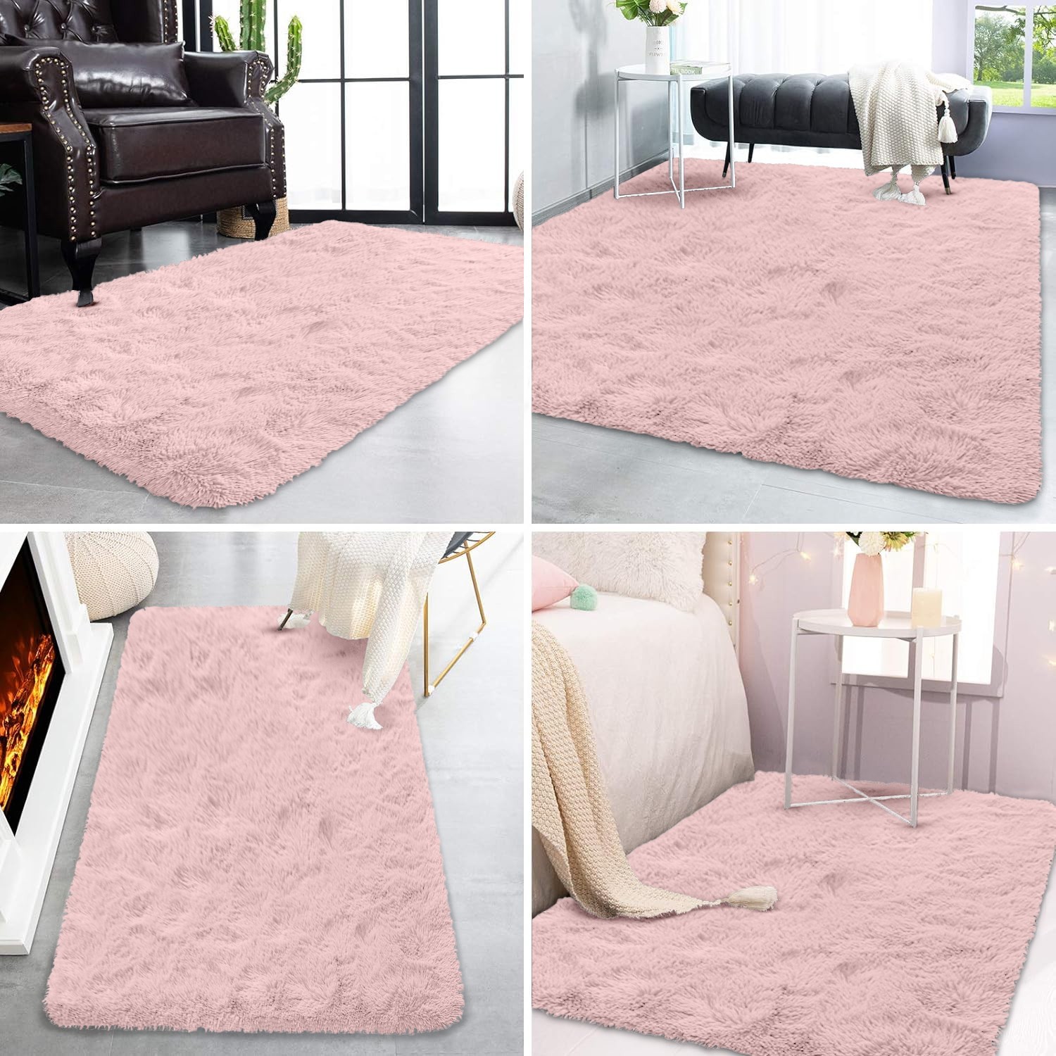 Pink Shaggy Rug – Soft Rug Anti-Slip Faux Fur Carpet for Living Room Shag Mat