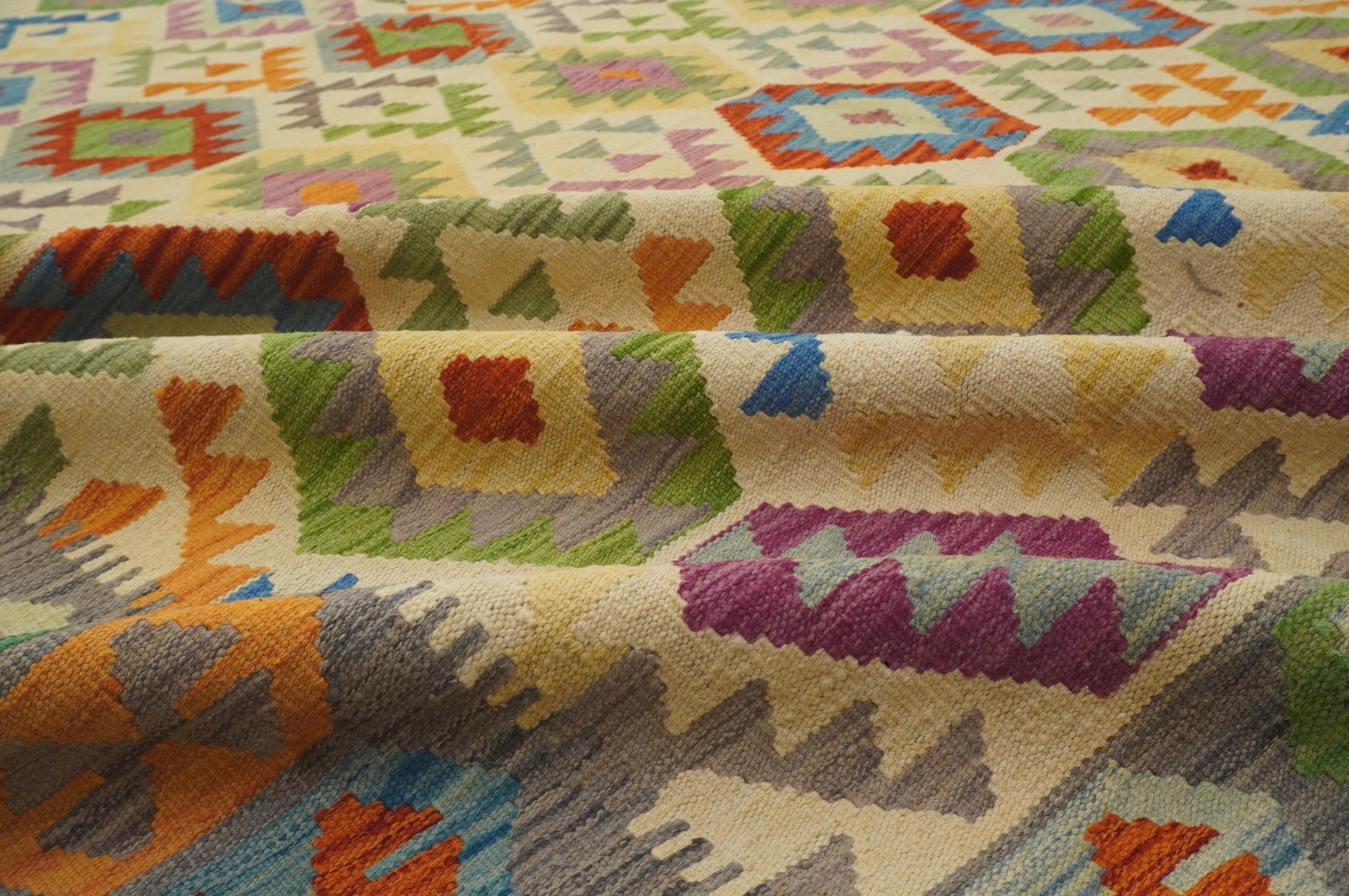 9×12 ft Beige Afghan Handmade Geometric Wool Kilim Area Rug (8’6″x11’5″)