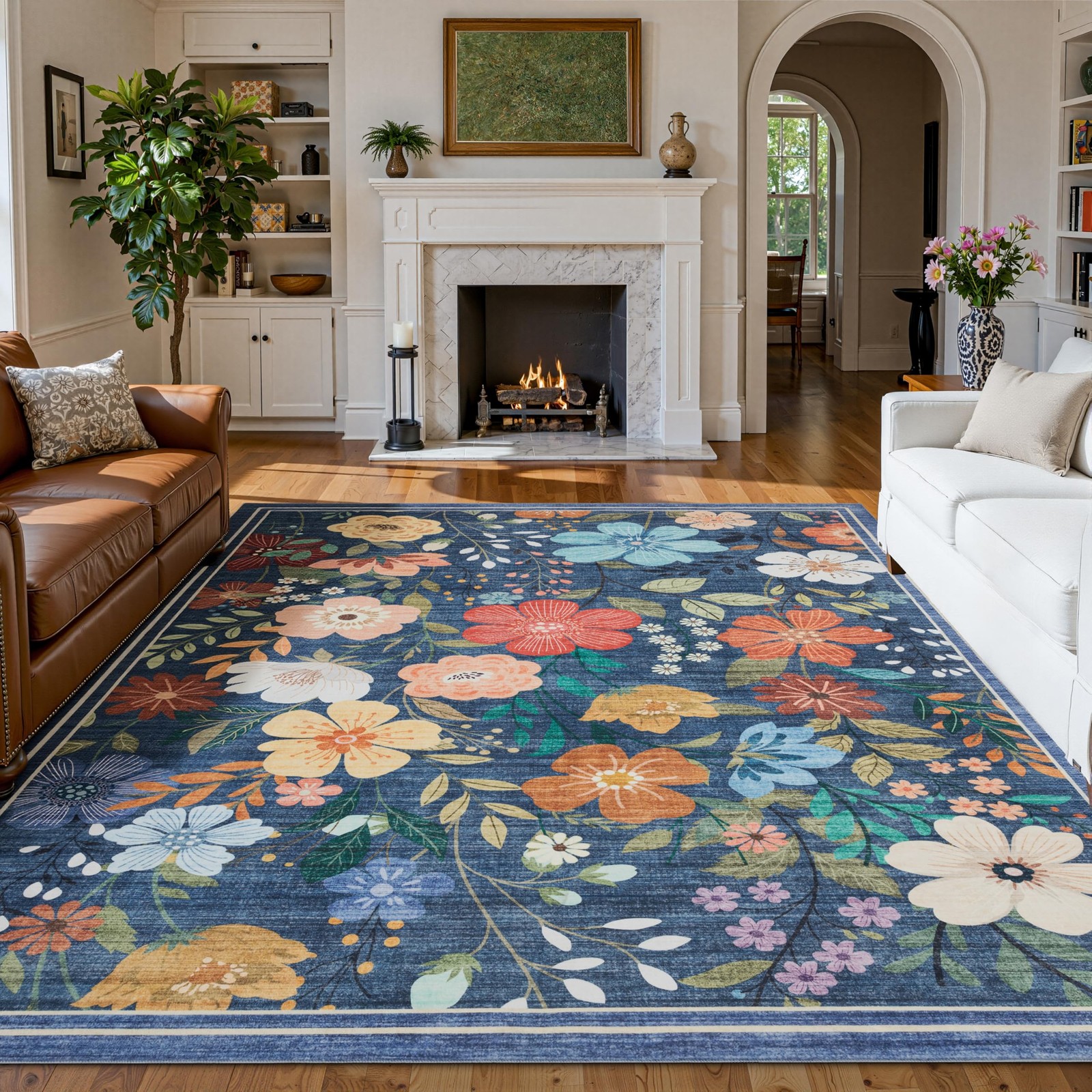 Area Rugs Floral, Non-Slip Machine Washable Wear-Resistant, Ultra Soft for Li…