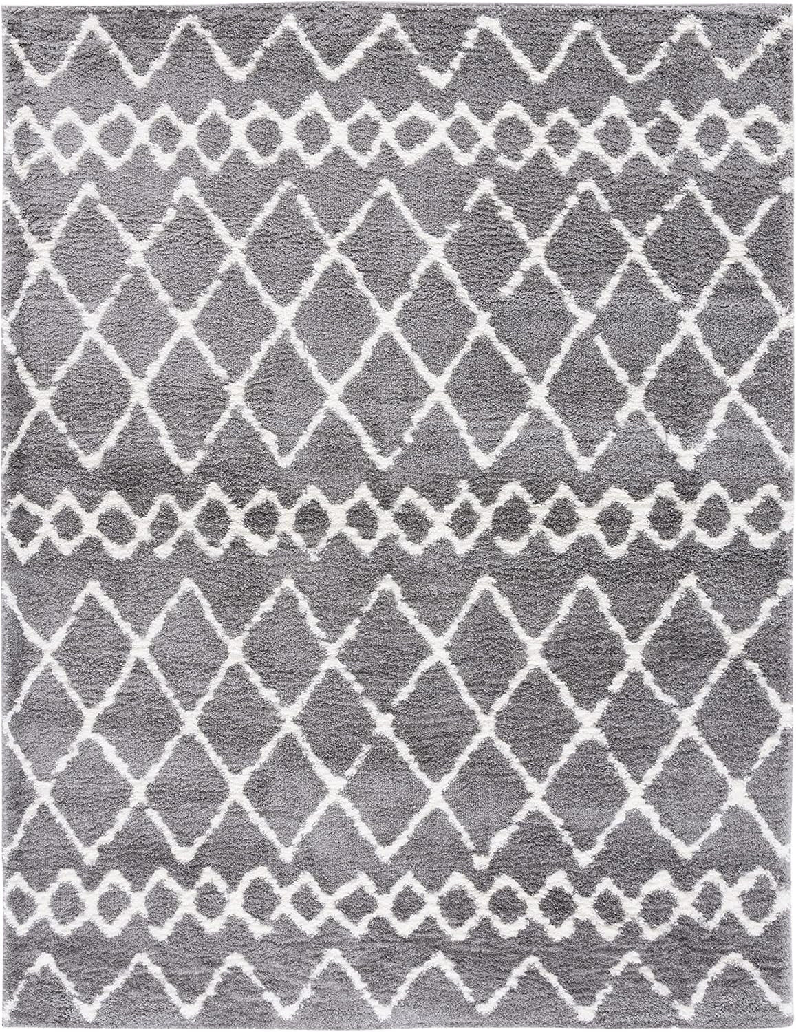 Light Grey & Cream Berber Shag Rug 9′ x 12′ – Moroccan Design, Easy Care