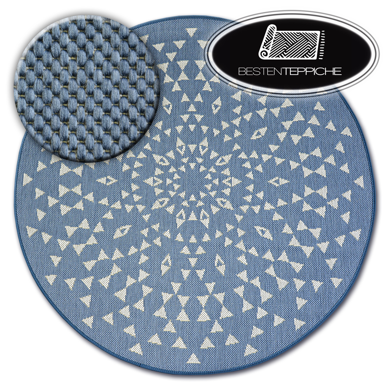 Modern Sisal Blue Cream Circle Carpet ” Flat Woven Art Wipe Clean Messy