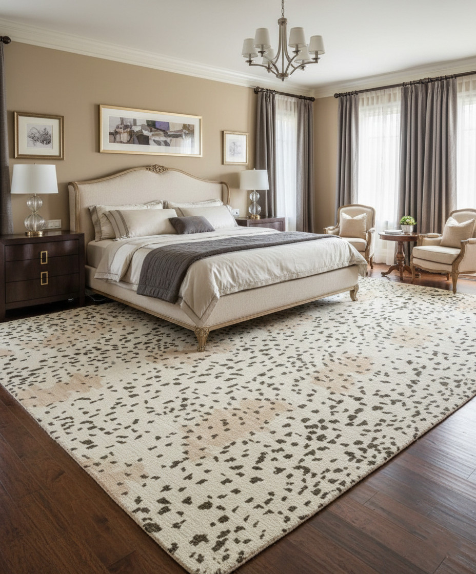 Hand Knotted Wool Rug – Abstract Leopard Print Modern Organic Cream Beige Area