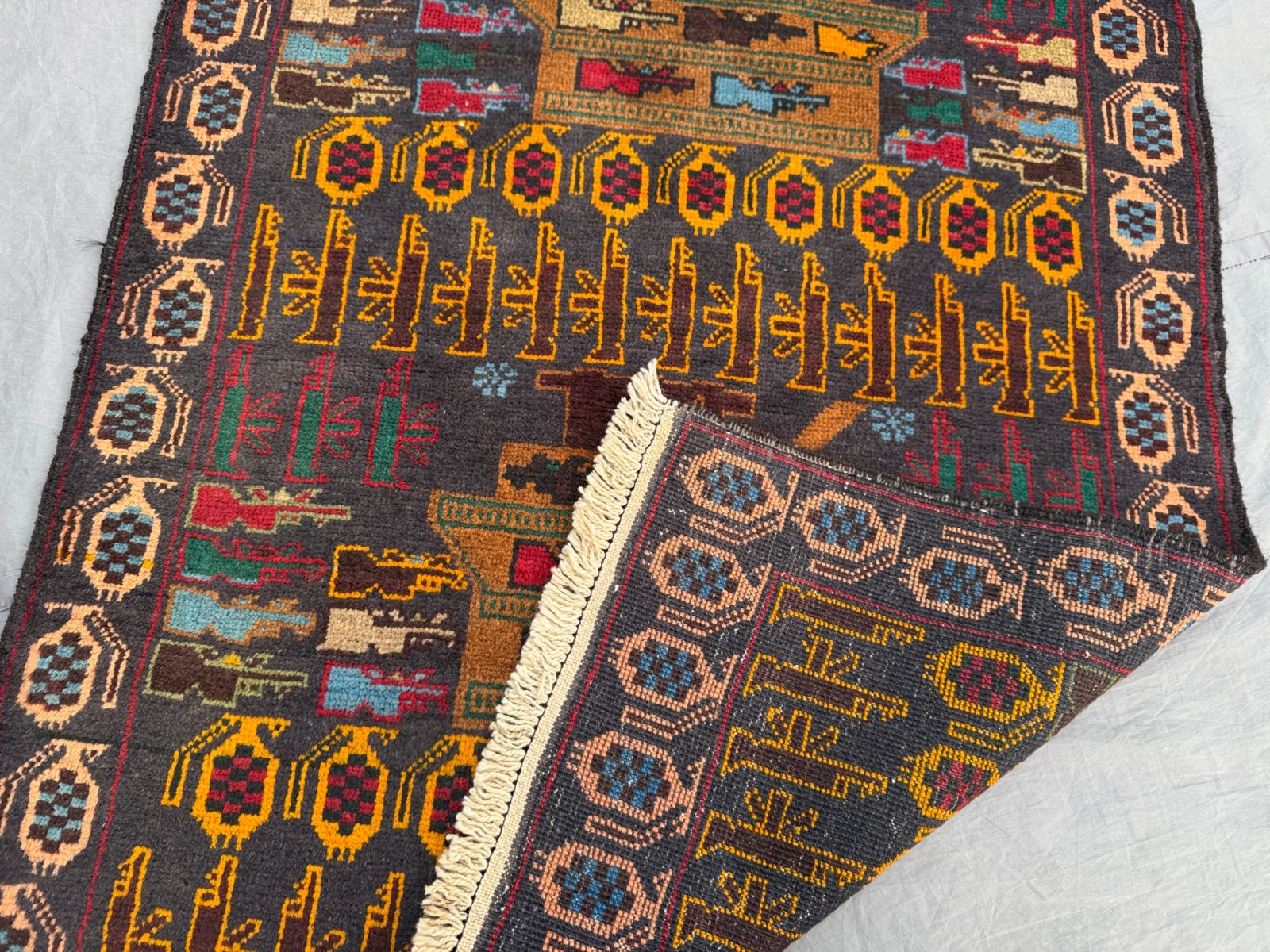 2’10 x 9’3 Ft Baluchi War Rug Runner – Vintage Tribal Wool Carpet with Military