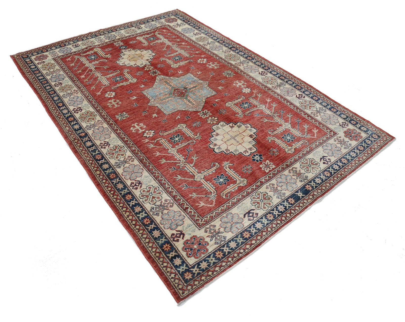 5.7×8 ft Handknotted Red Wool Area Rug for Living Room, Bedroom, and Dining Room