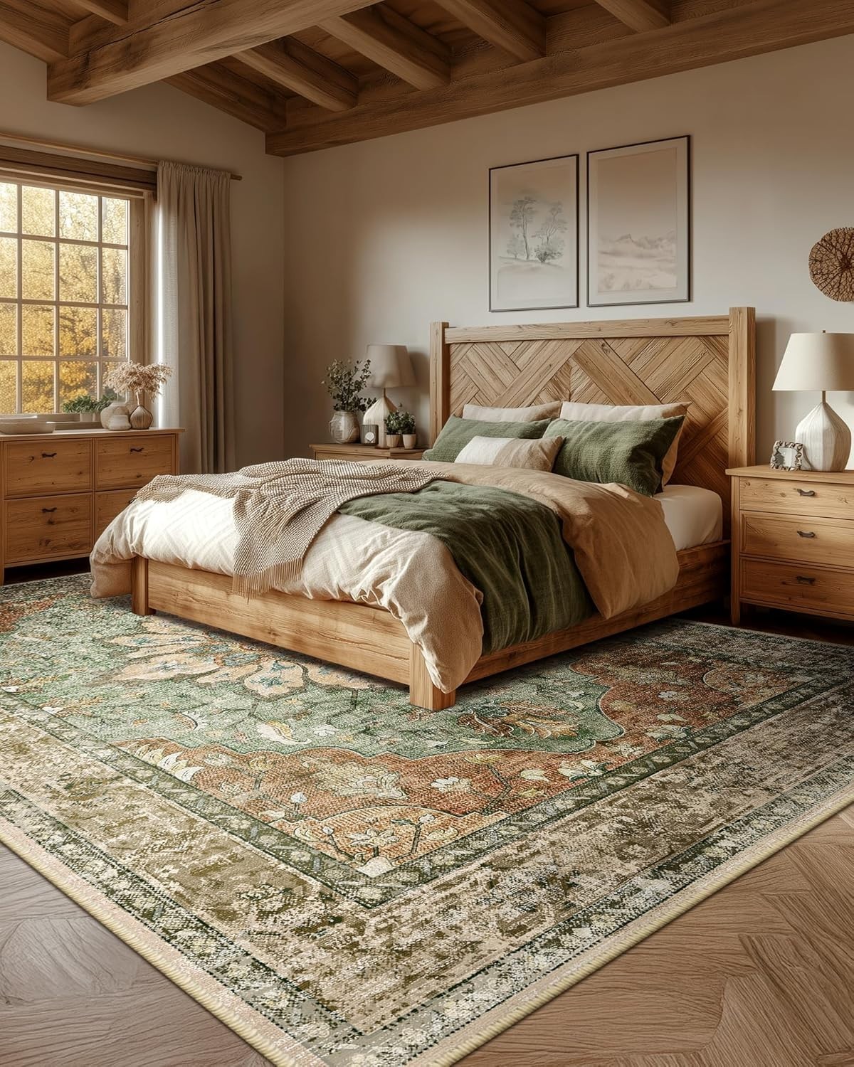 Elegant 8’x10′ Distressed Floral Area Rug – Machine Washable & Stain Resistant
