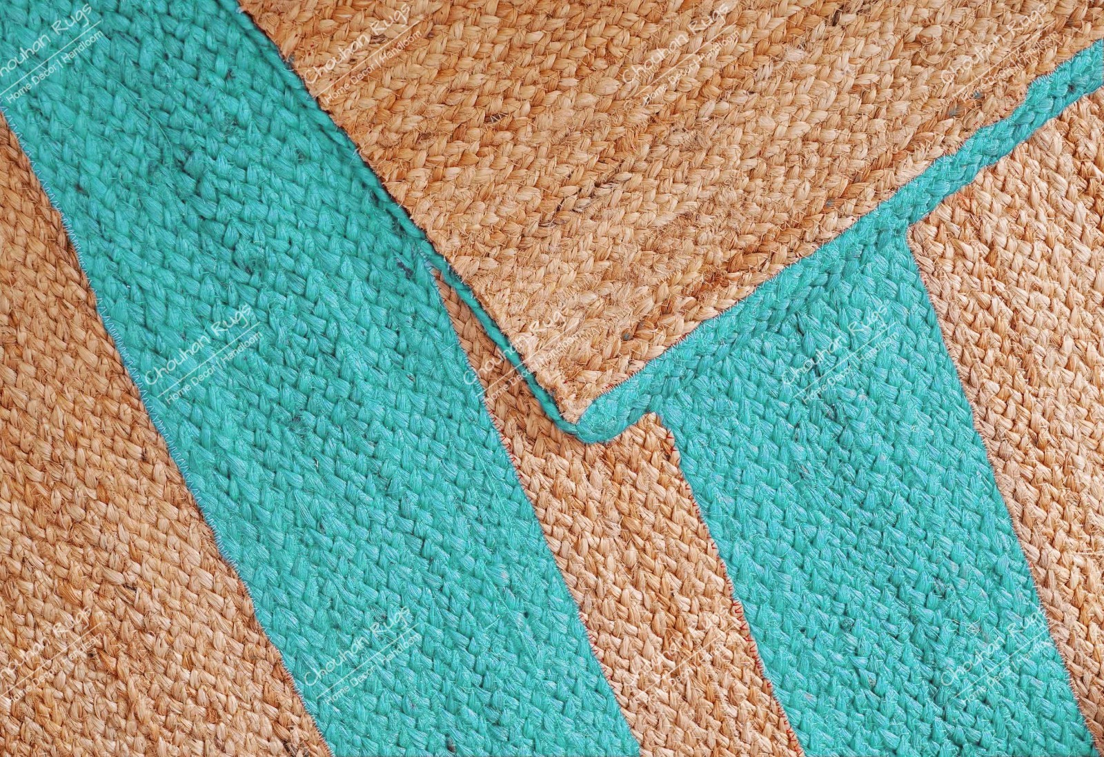 Custom size 5×7 Ft Handmade Natural Jute rug with Turquoise stripe Line area Rug