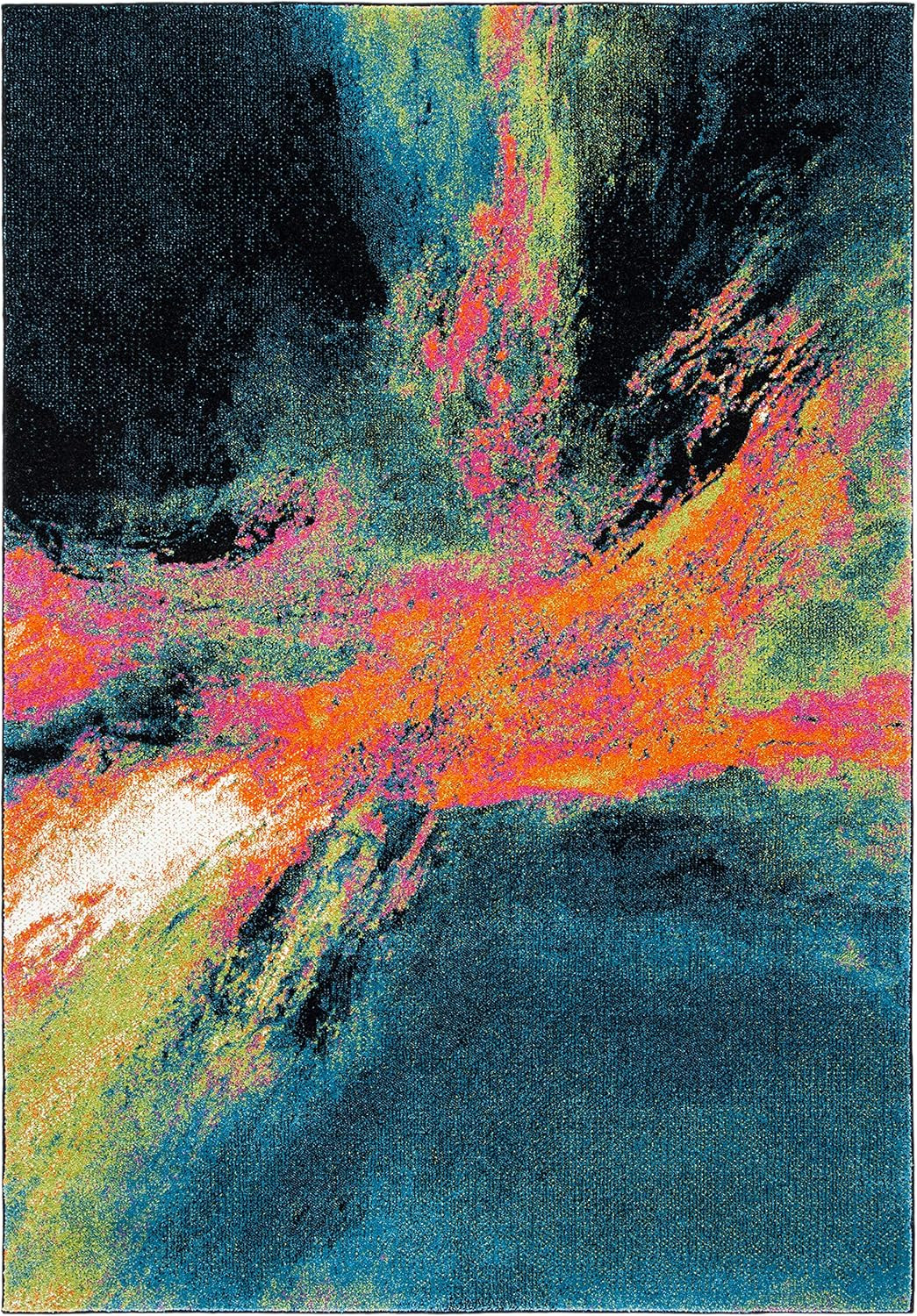 Galaxy Collection Area Rug – 6’7″ X 9′, Blue & Orange, Modern Abstract Design, N
