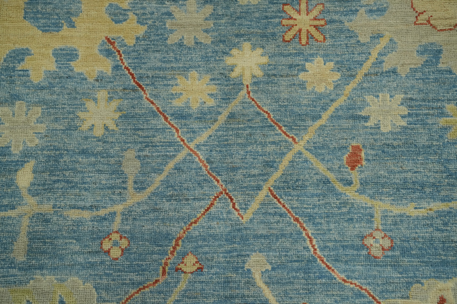 Vegetable Dye Blue Floral Oushak Turkish Living Room Rug 8×10 ft Handmade Wool