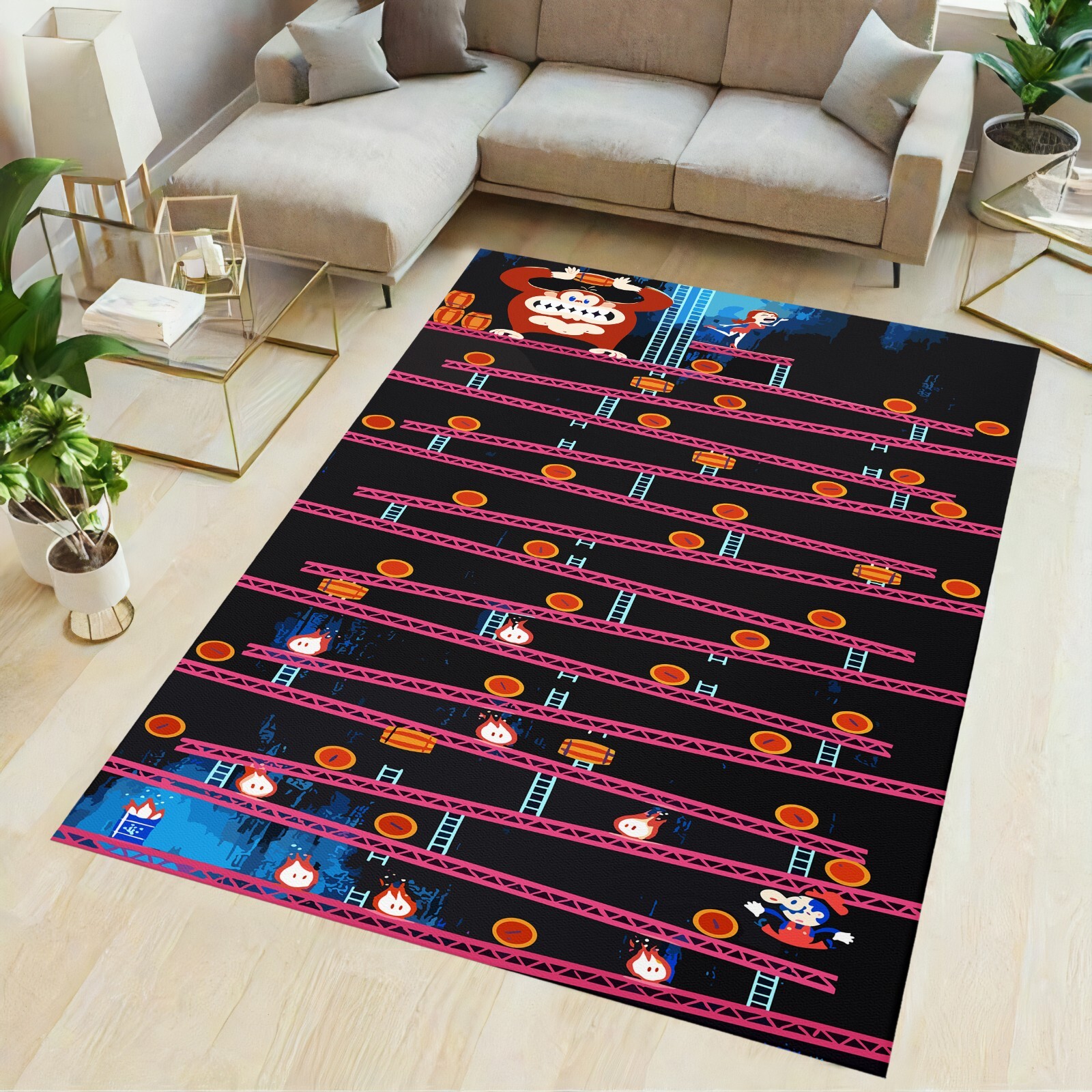 Video game rug, arcade rug, game room rug, arcade room rug, gamer rug