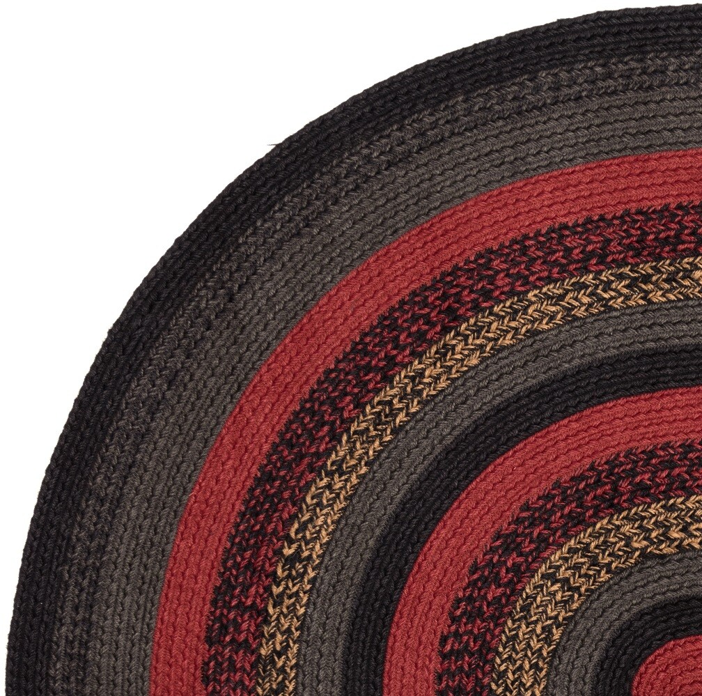 Red Black Oval Braided Rug Eco-Friendly Country Style Non-Slip Cumberland