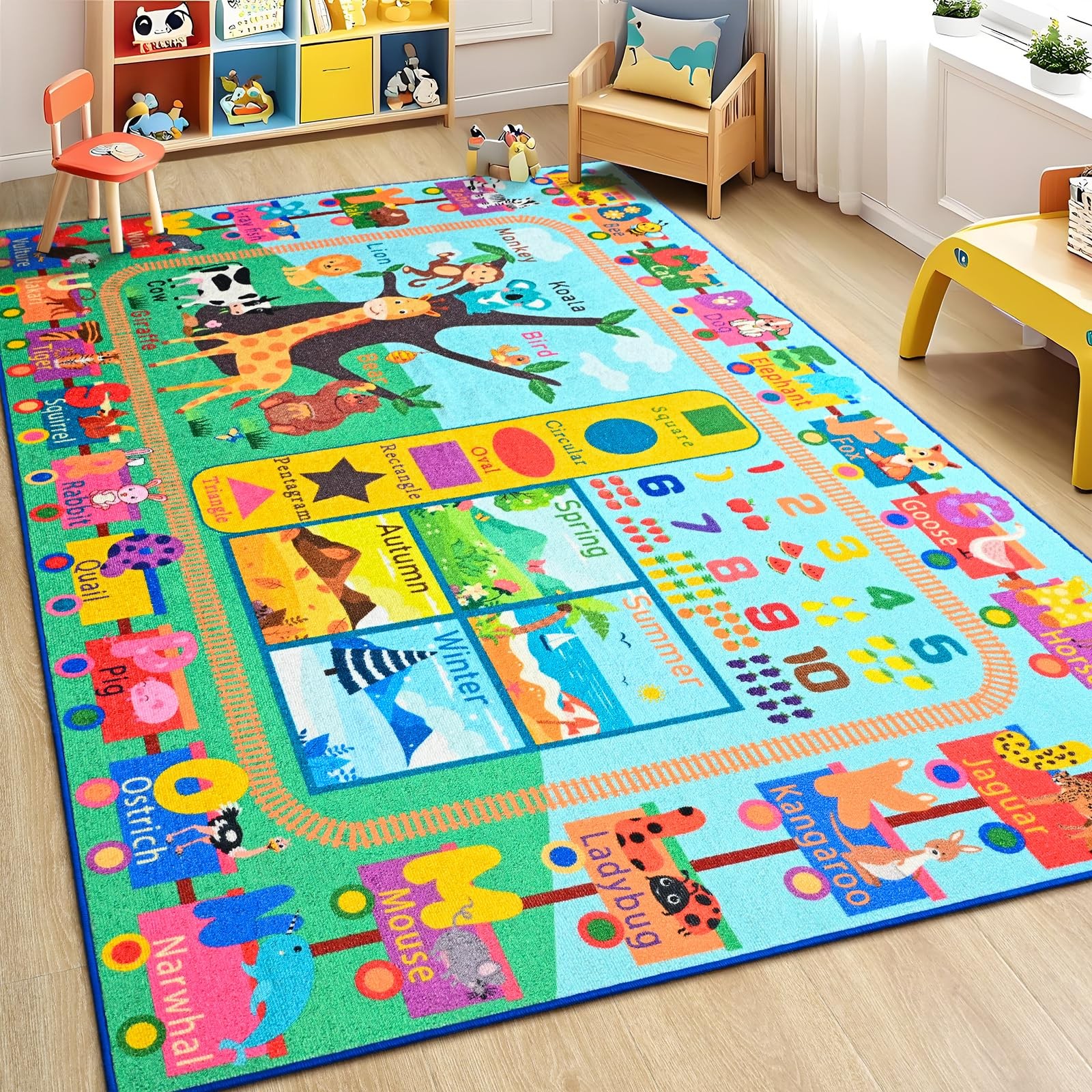 Kids Rug for Playroom, 3X5 ABC Educational Carpet for Classroom, Fun Alphabet Ar