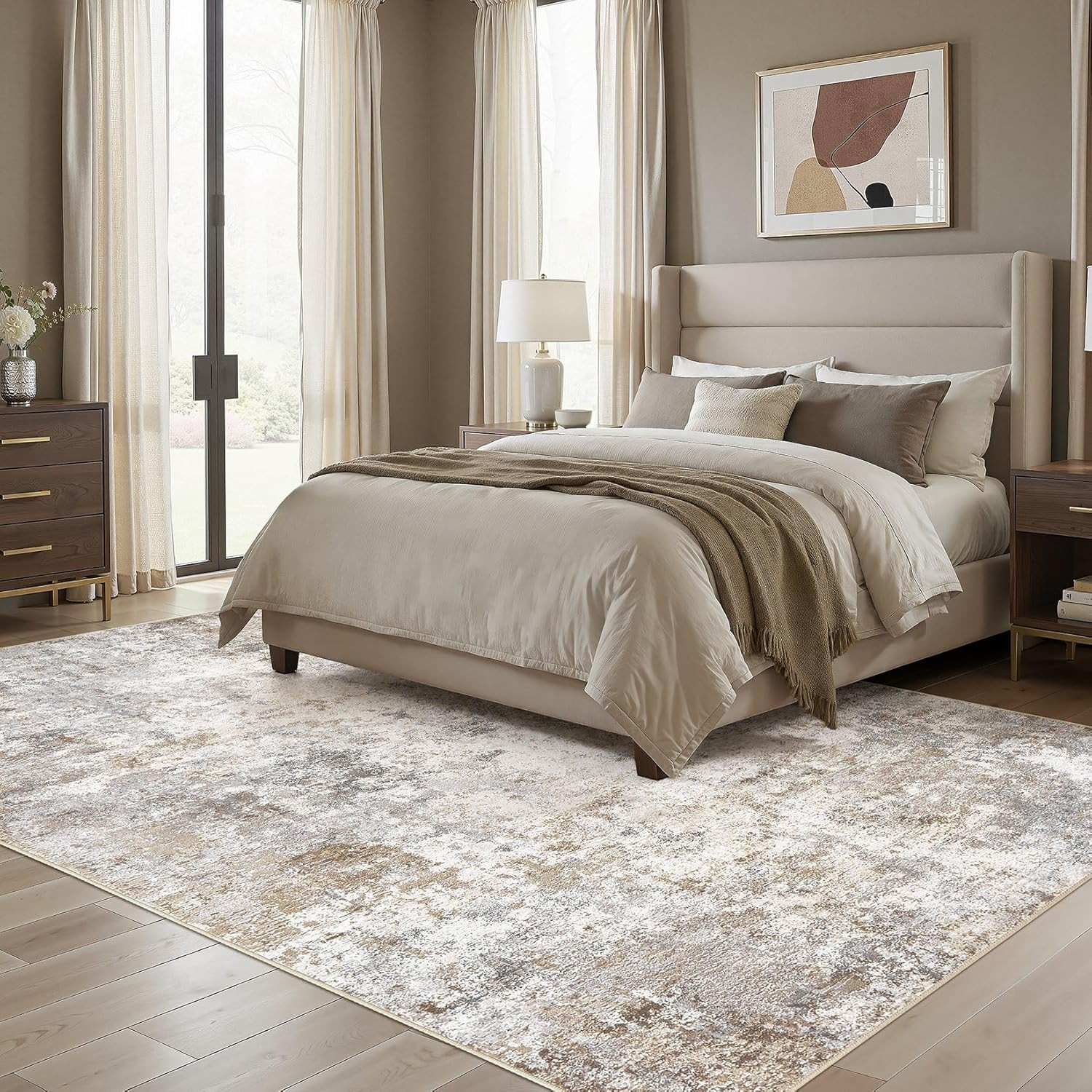 7X9 Area Rug Living Room Rugs – Washable Neutral Modern Abstract Soft Thin Large