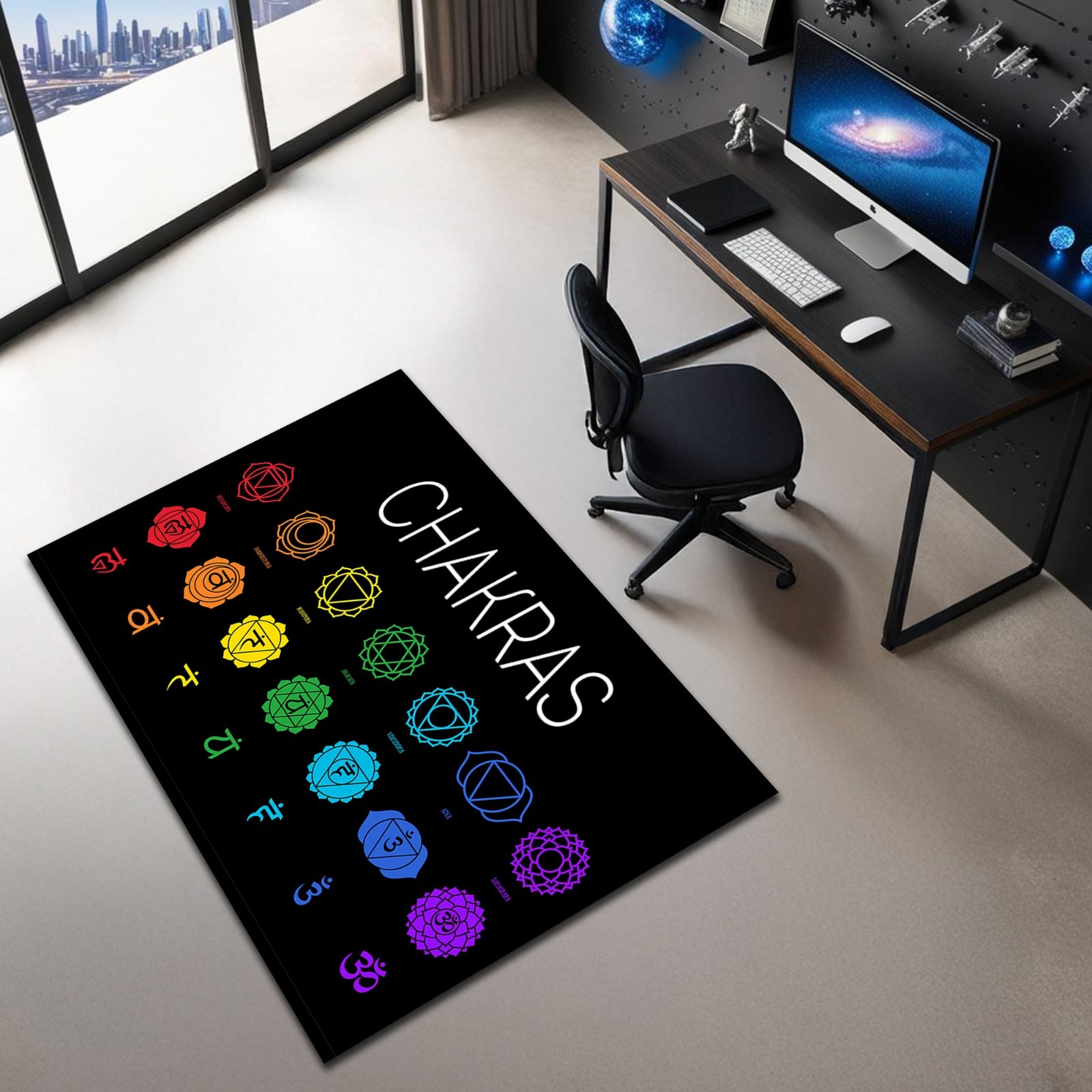 Colorful 7 Chakras Rug Meditation Spiritual Symbol Floor Carpet Yoga Mat