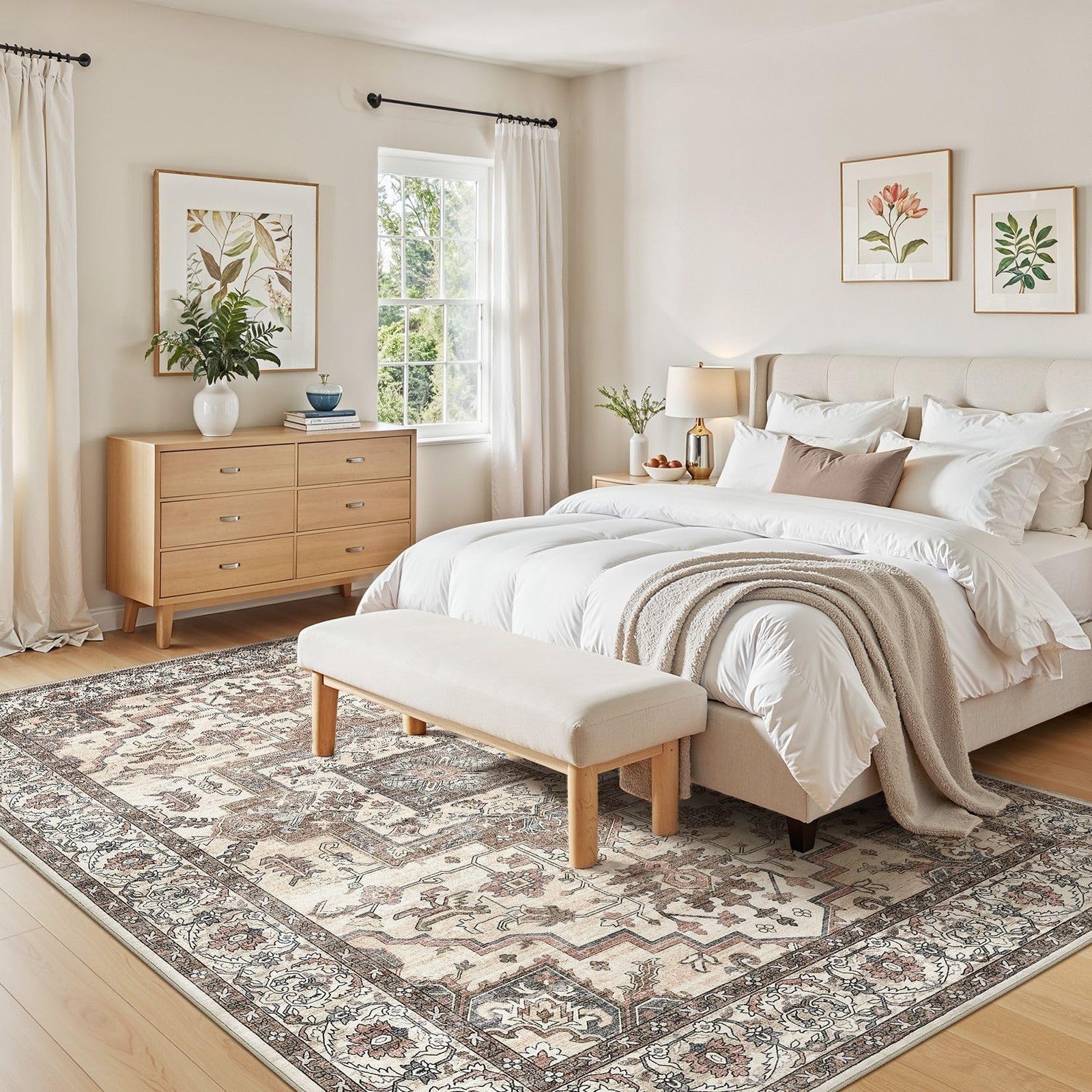 5×7 Area Rugs Living Room: Washable Vintage Rug Large Non-Slip Stain Resistan…