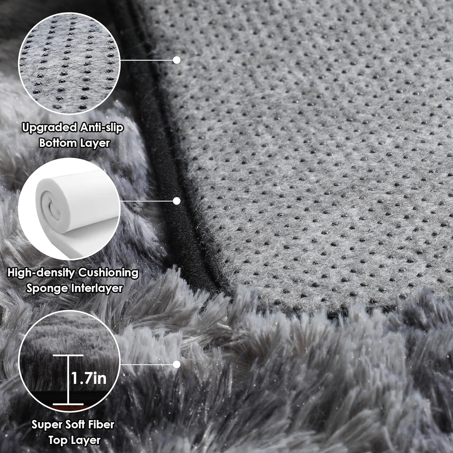 Runner Rugs for Bedroom Living Room, Fluffy Tie-Dyed Dark Grey 2X6 Bedside Hallw