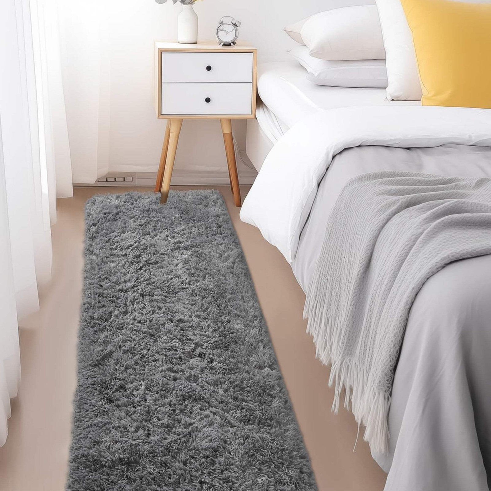 Ophanie Grey Fluffy 2×6 Runner Rug Non Slip Shag Carpet Hallway Bedroom Nursery