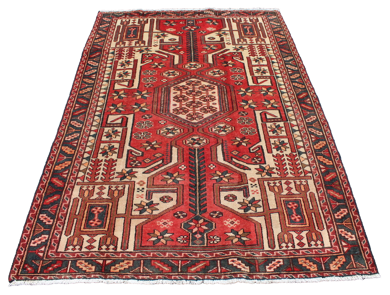 Geometric Southwestern Tribal Afghan 4′ x 6′ 9″ Red Handmade Area Rug