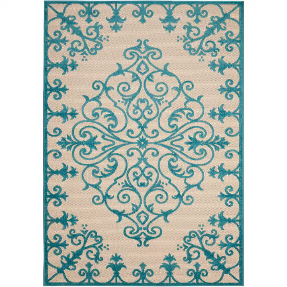 Aloha Aqua 10 Ft. X 13 Ft. Medallion Modern Indoor/Outdoor Patio Area Rug