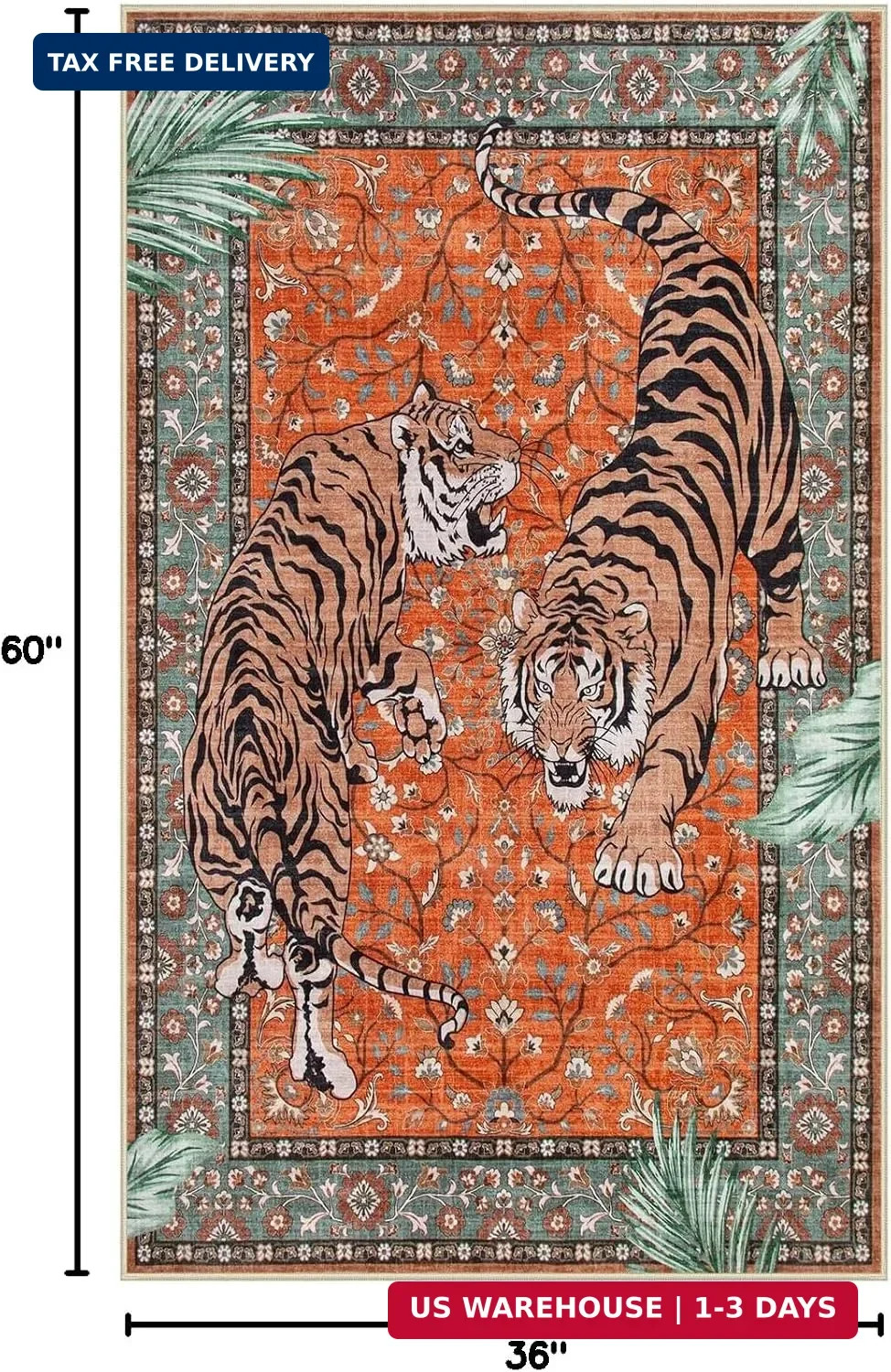 Moynesa Tiger 3×5 Washable Rug, Boho Area Rugs for Entryway, Non Slip Small Rug
