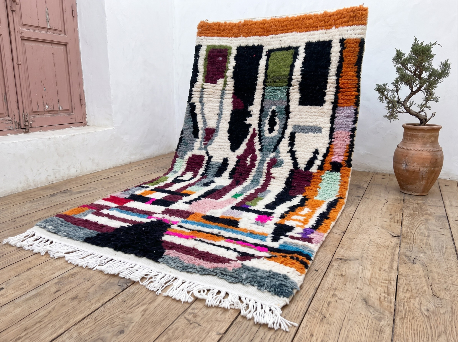 Handmade Moroccan Wool Rug Abstract Berber Beni Ourain Boho Carpet Custom Size