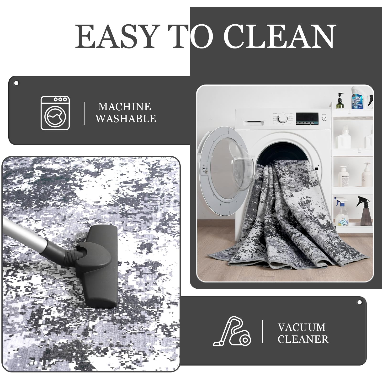 4×6 Ft Modern Abstract Washable Area Rug Non Slip Thin Black Grey White Room