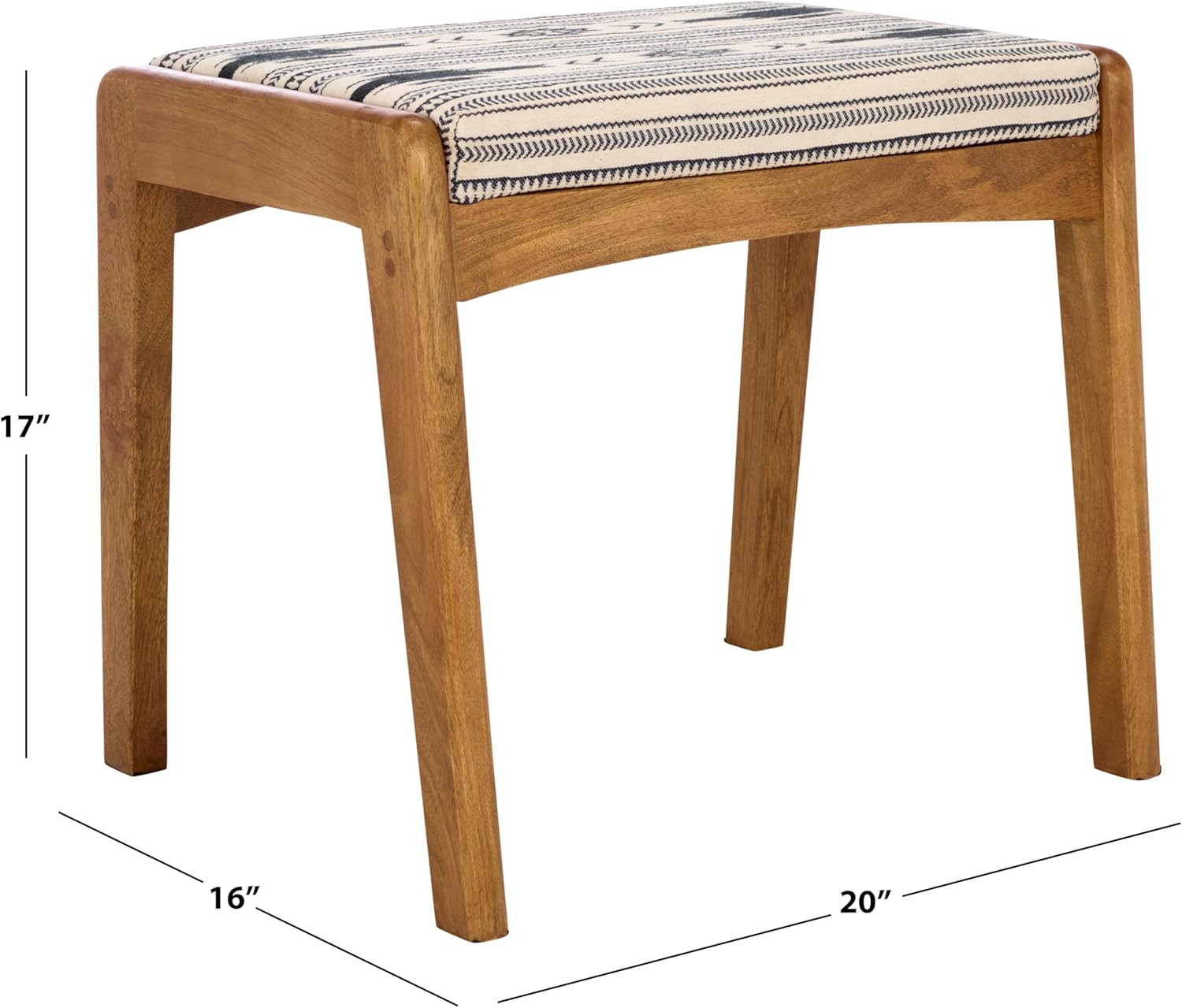 Boho Tribal Navy & White Ottoman with Natural Wood Frame – Fully Assembled