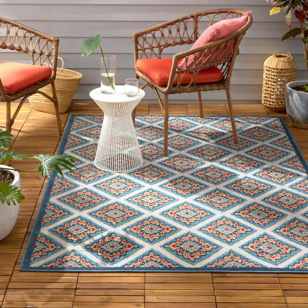 Brooks Retro Red/Multicolor 8 Ft. X 10 Ft. Geometric Indoor/Outdoor Patio Area R