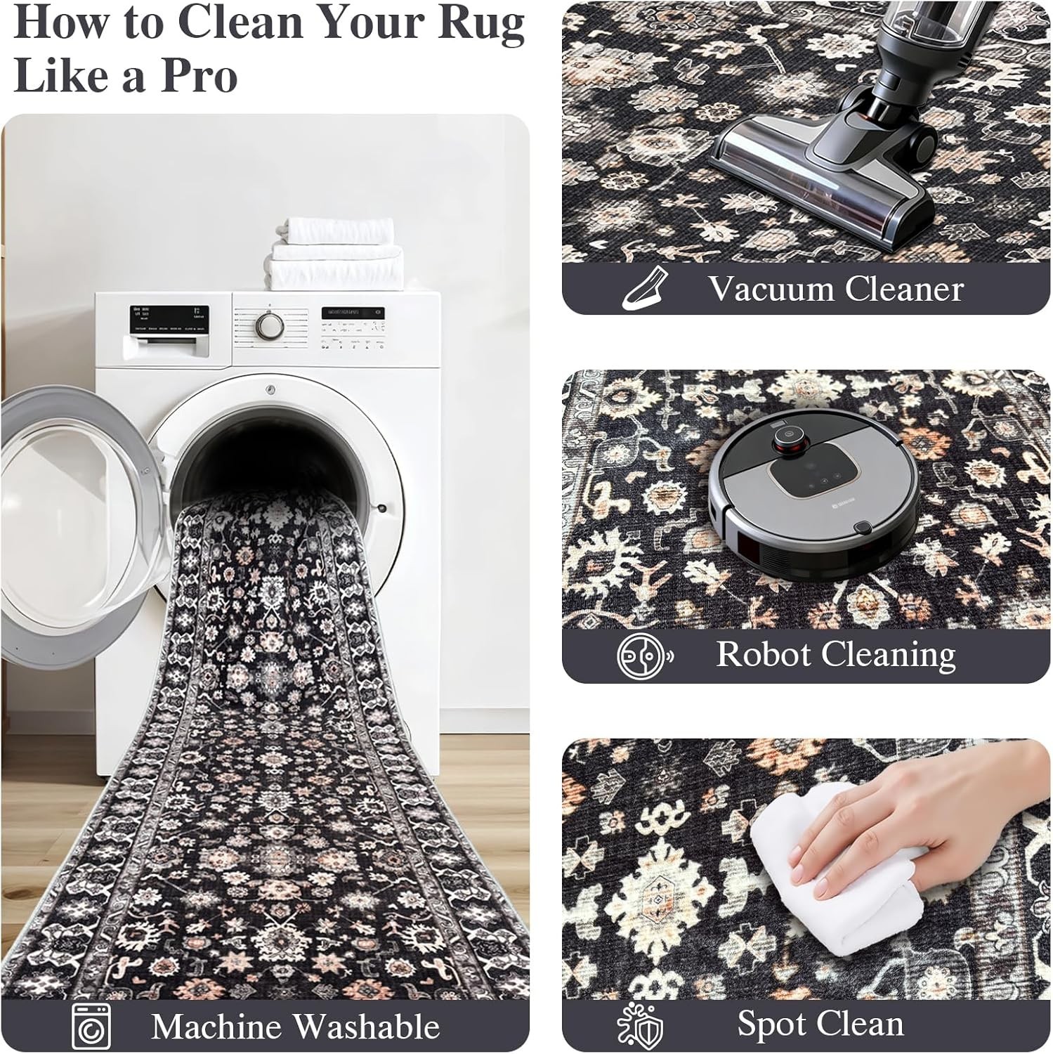 Square 4×4 Rug Entryway: Non Slip Machine Washable Indoor Carpet for Entry Ki…
